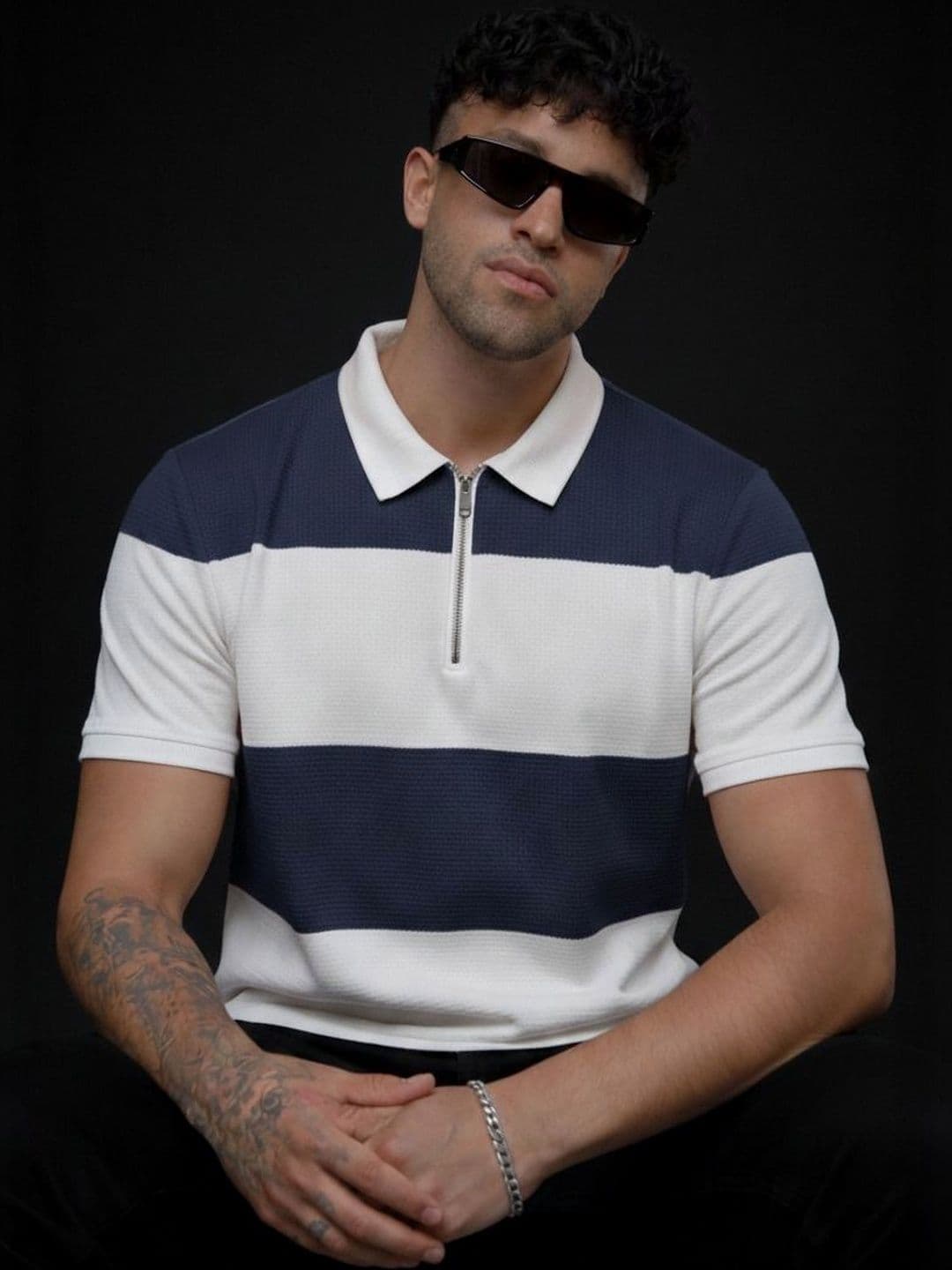 R.Code by The Roadster Life Co. Men Striped Polo Collar T-shirt - view 1