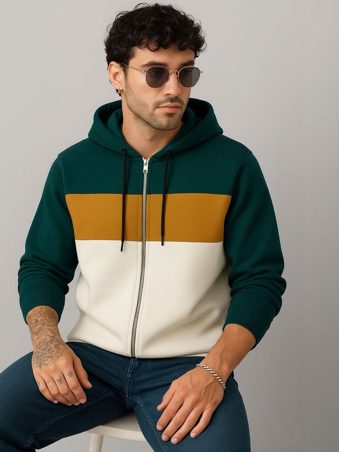 R.Code by The Roadster Life Co. Men Colourblocked Hooded T-shirt - view 1