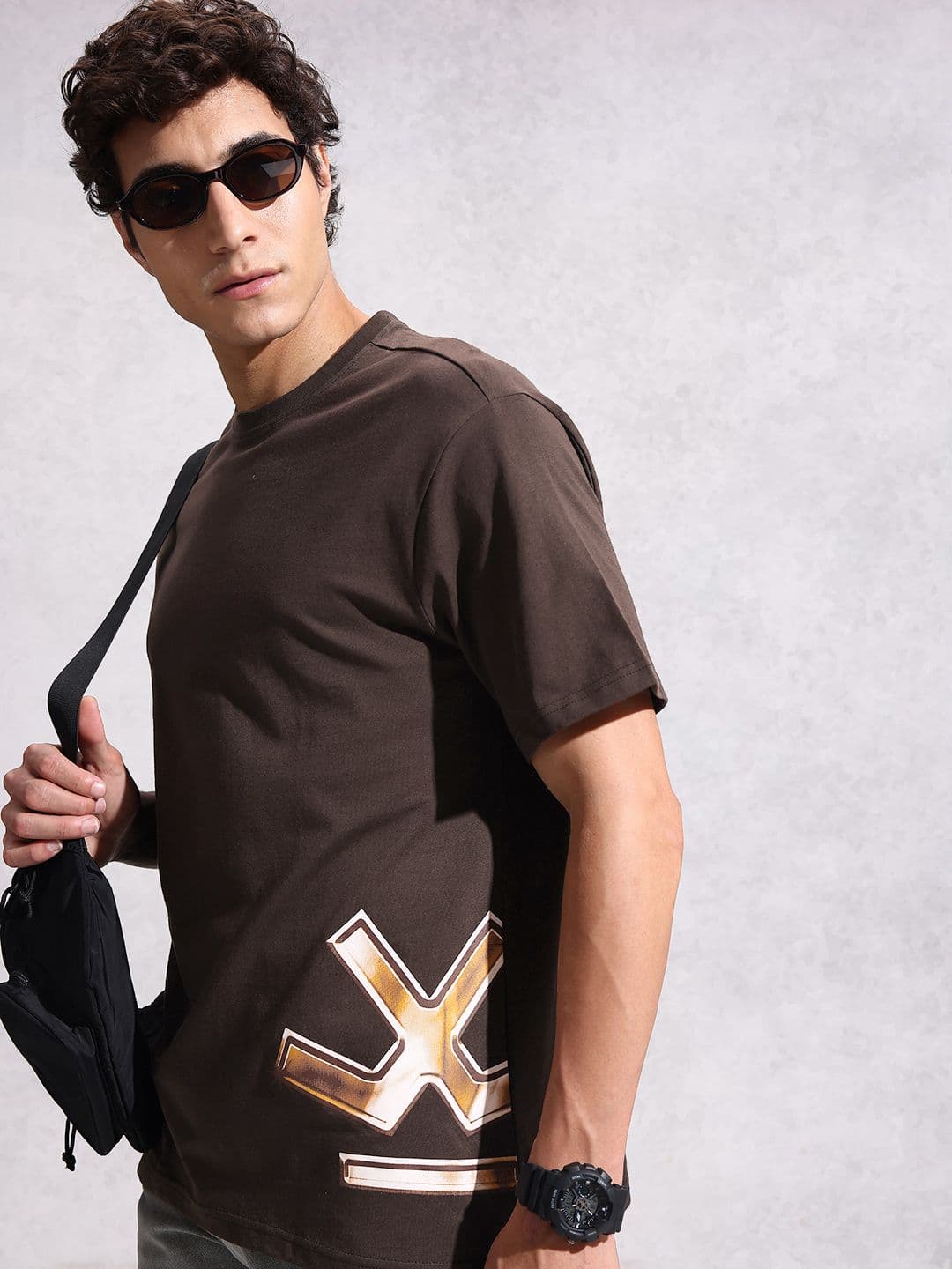 WROGN Brand Logo Printed Drop-Shoulder Sleeves Pure Cotton Oversized T-shirt - view 1