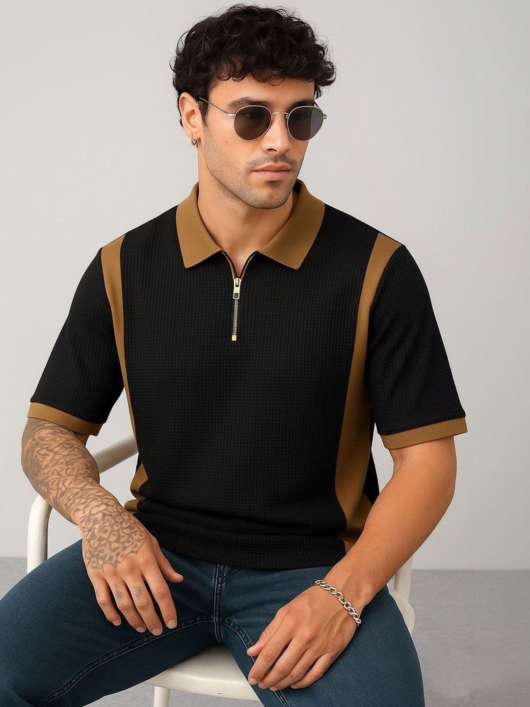 R.Code by The Roadster Life Co. Men Colourblocked Polo Collar T-shirt - view 1