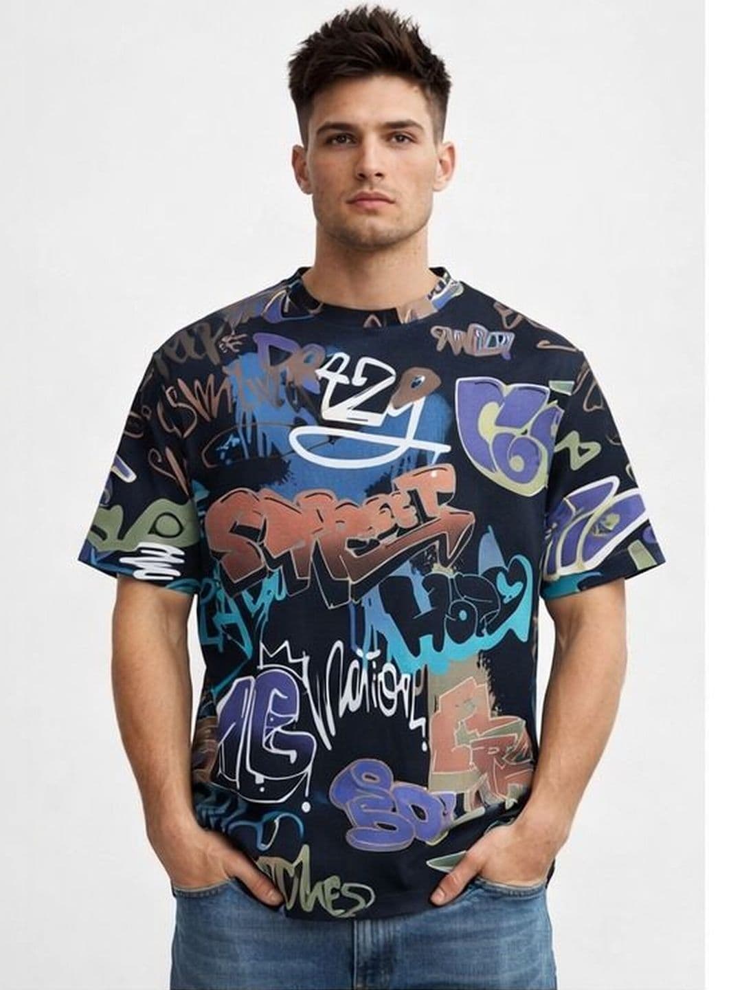 The Roadster Lifestyle Co Printed Cotton Round Neck Relaxed Fit T-shirt - view 1