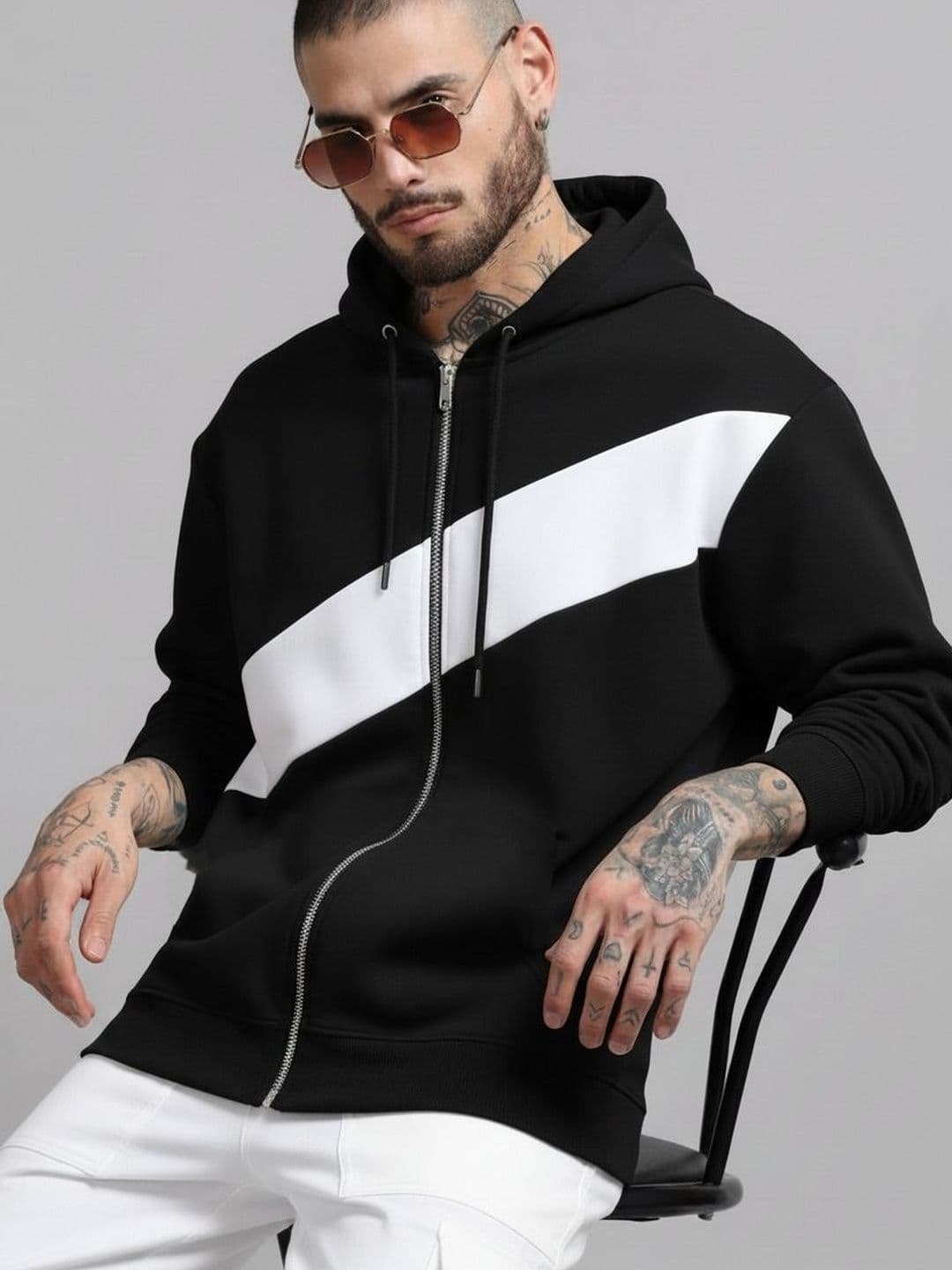 R.Code by The Roadster Life Co. Men Colourblocked Hooded T-shirt - view 1
