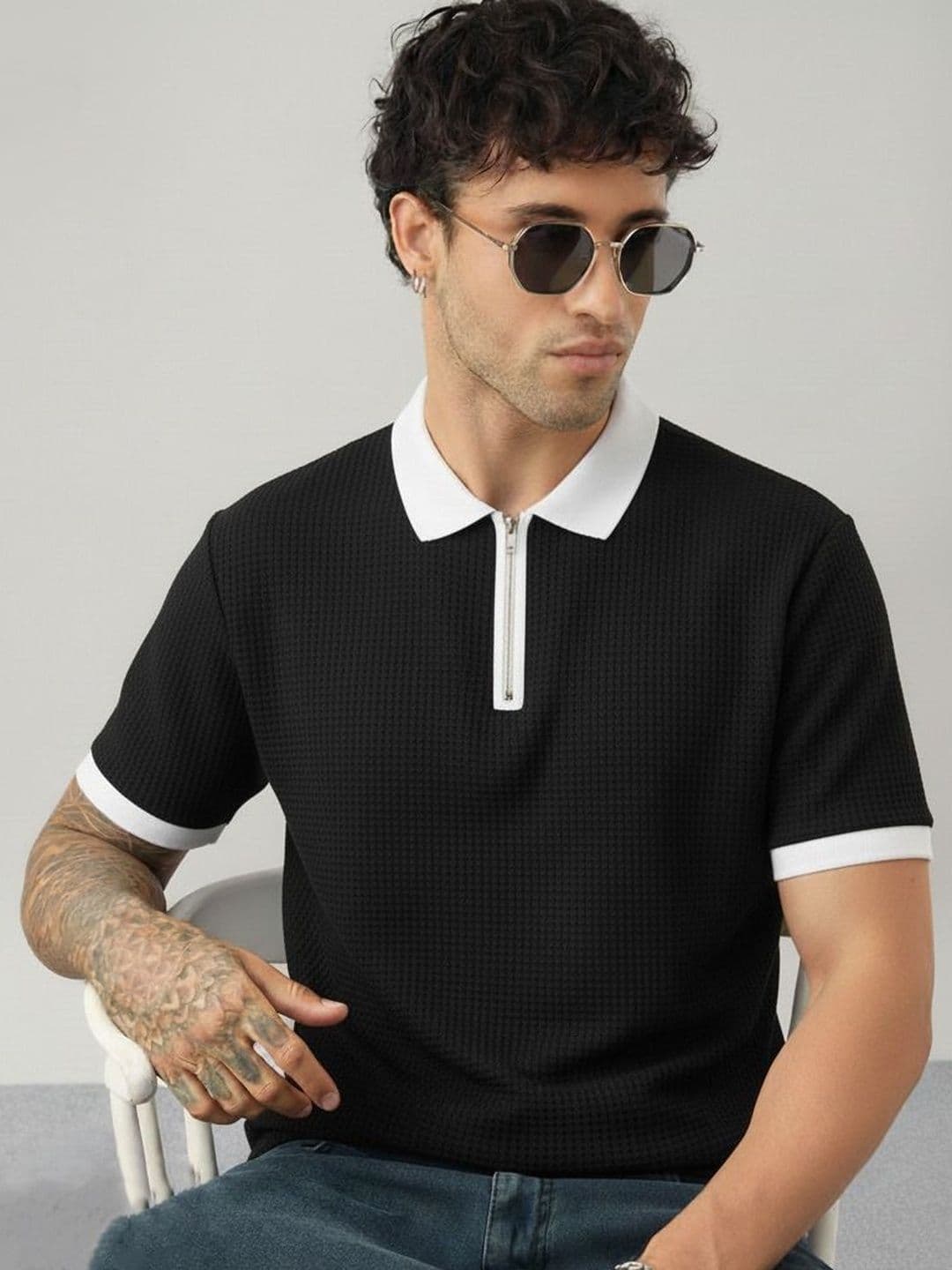 R.Code by The Roadster Life Co. Men Polo Collar T-shirt - view 1