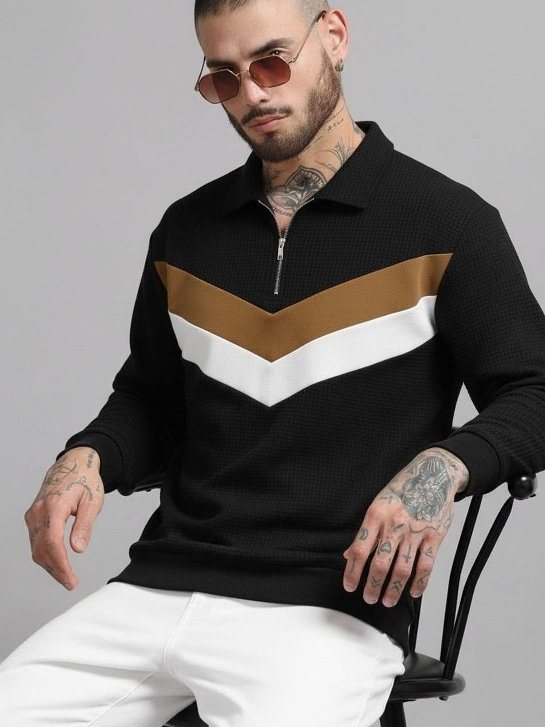 R.Code by The Roadster Life Co. Men Colourblocked Polo Collar T-shirt - view 1