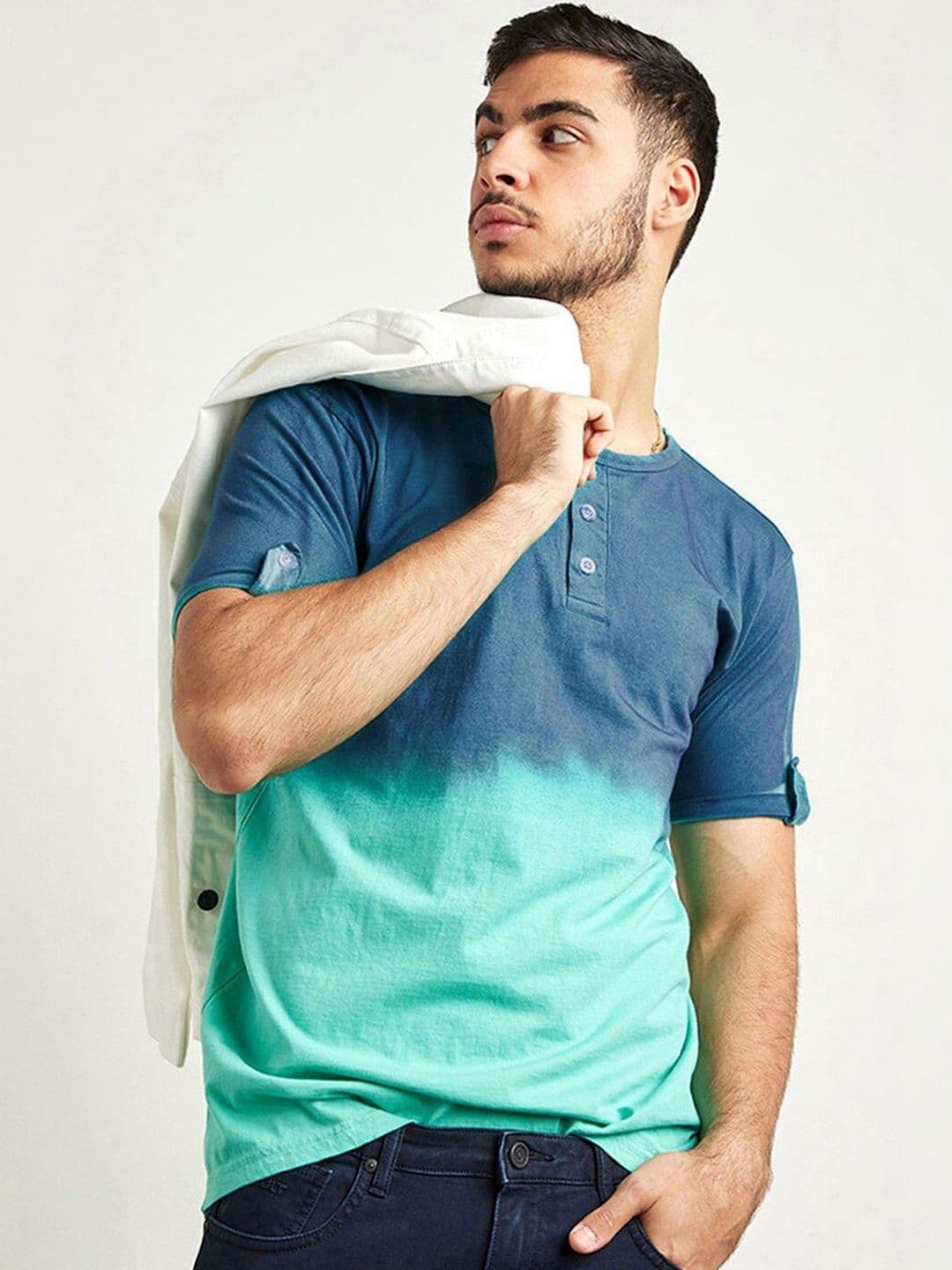 CAHOOT Men Tie and Dye Dyed Henley Neck T-shirt - view 1