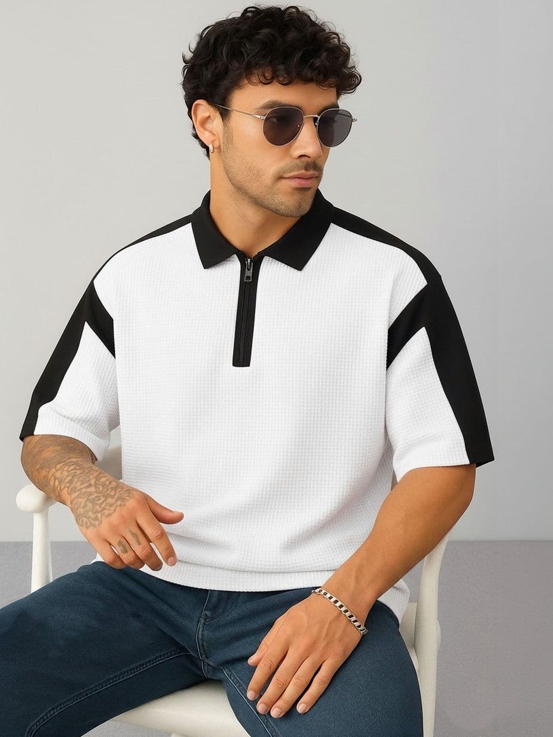 R.Code by The Roadster Life Co. Men Colourblocked Polo Collar T-shirt - view 1