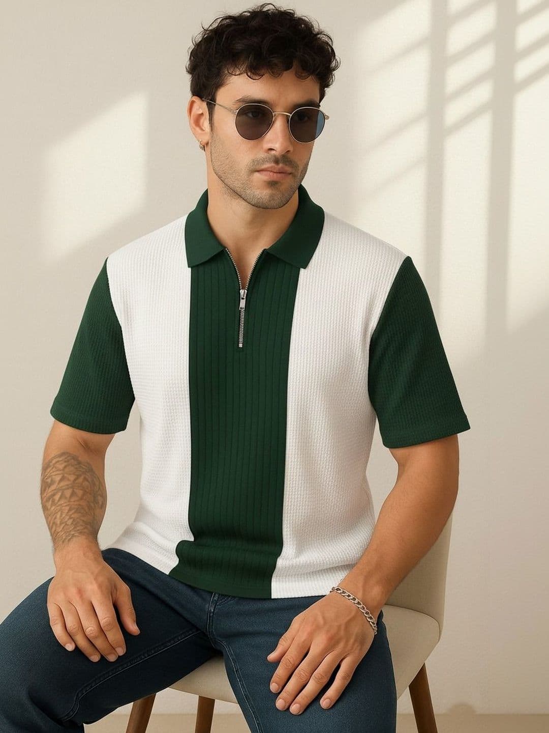 R.Code by The Roadster Life Co. Men Colourblocked Polo Collar T-shirt - view 1