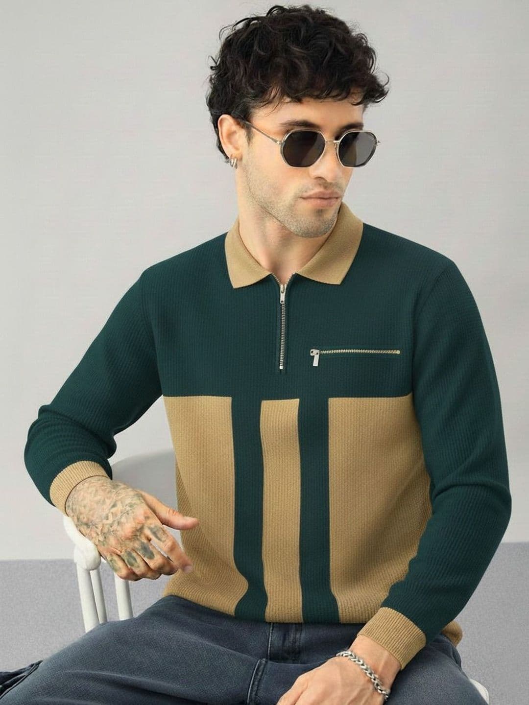 R.Code by The Roadster Life Co. Men Colourblocked Polo Collar Pockets T-shirt - view 1