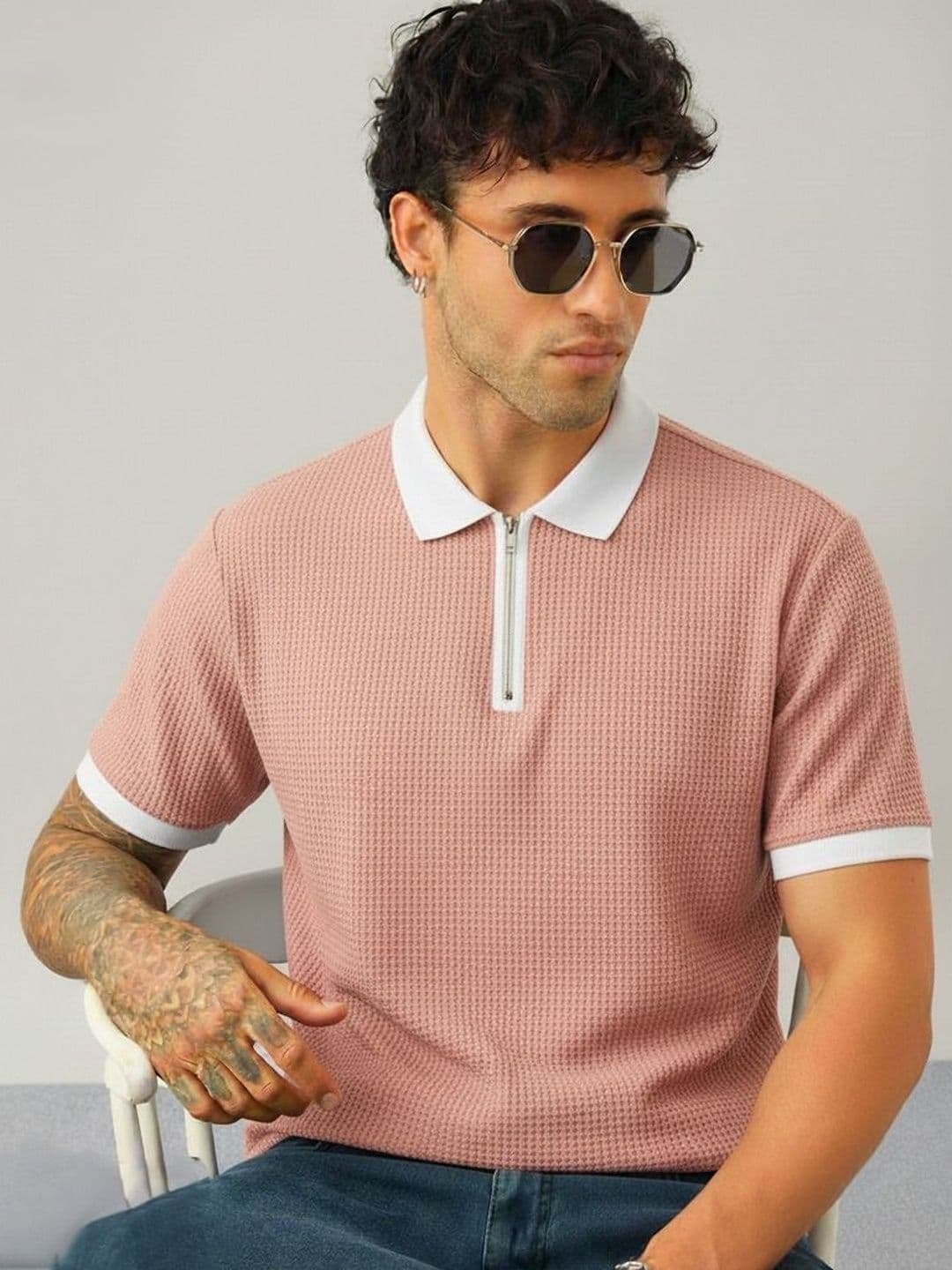 R.Code by The Roadster Life Co. Men Polo Collar T-shirt - view 1