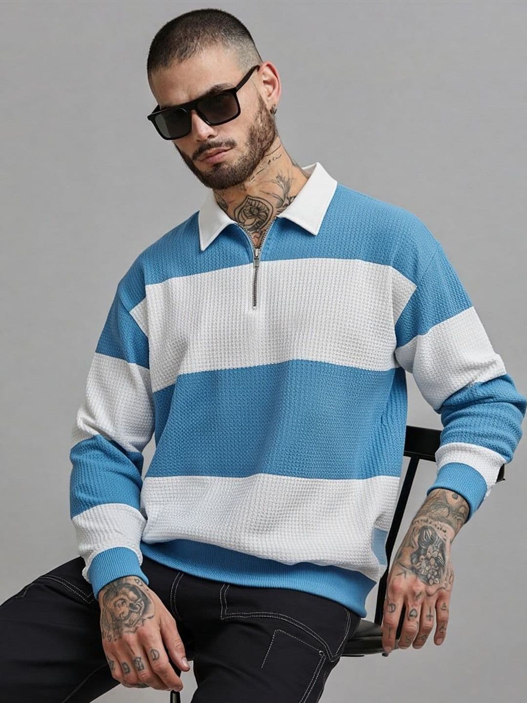 R.Code by The Roadster Life Co. Men Striped Polo Collar T-shirt - view 1