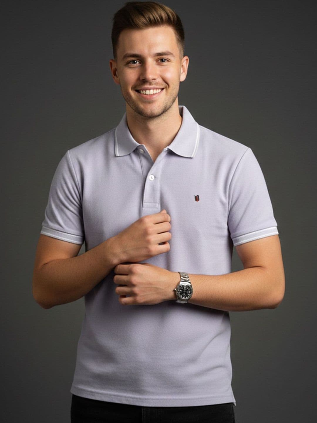 GENZA Men Brand Logo Polo Collar T-shirt - view 1