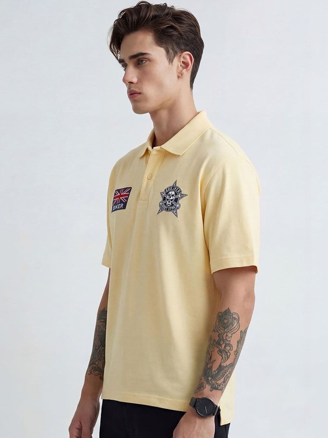 glitchez Men Printed Polo Collar Moisture Wicking Applique T-shirt - view 1