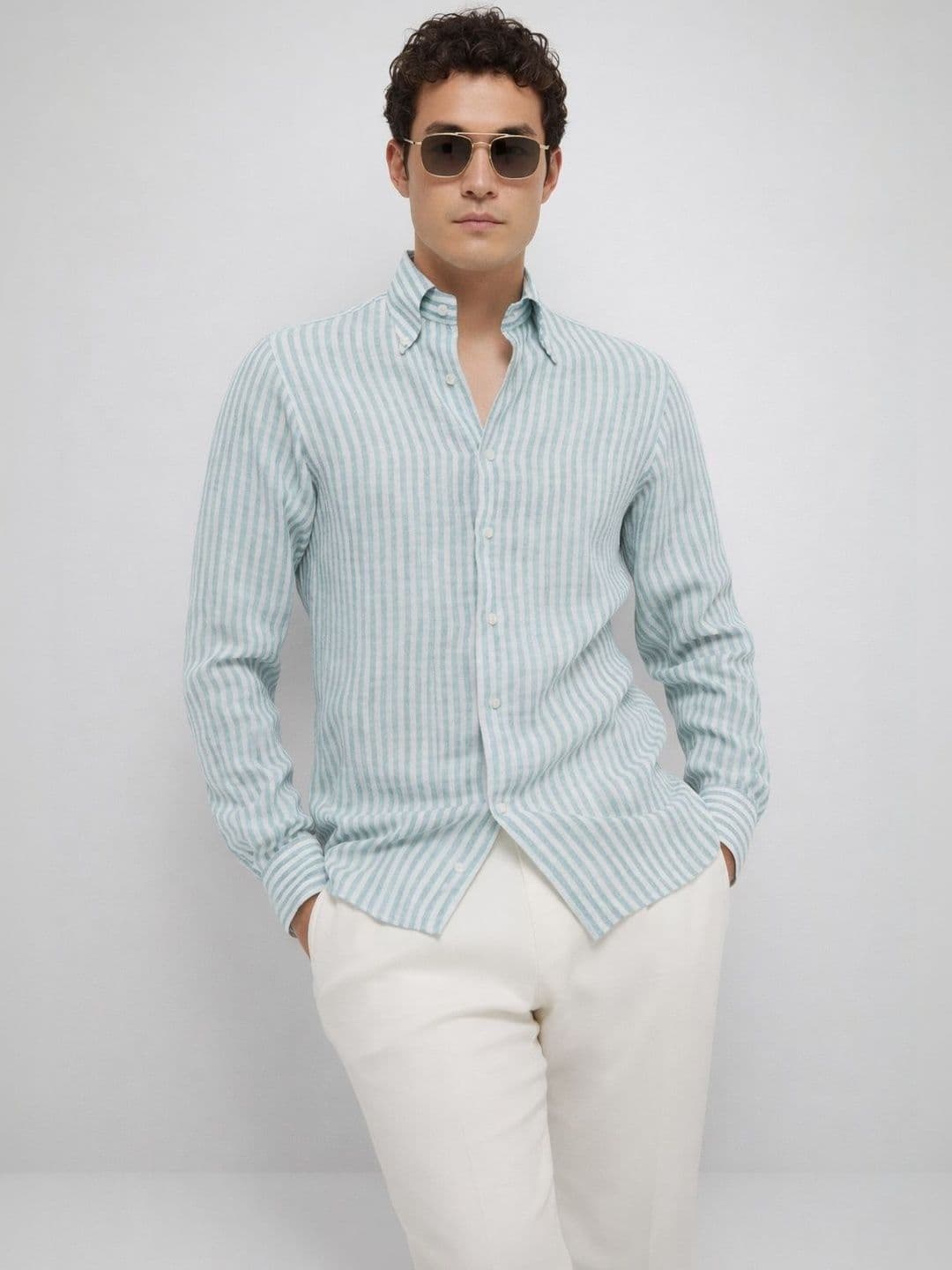MISCHIEF MONKEY Men Classic Striped Casual Shirt - view 1