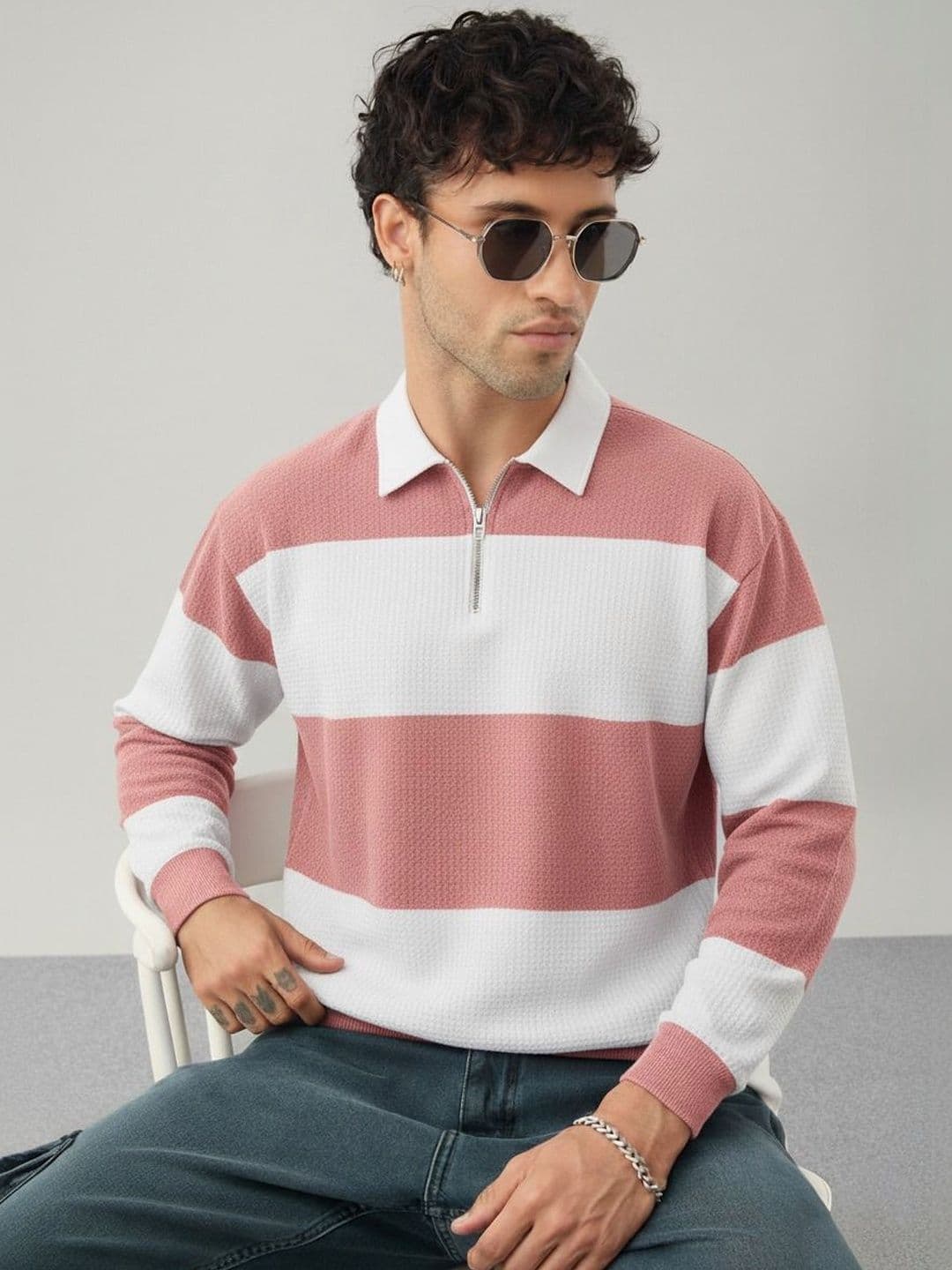 R.Code by The Roadster Life Co. Men Striped Polo Collar T-shirt - view 1