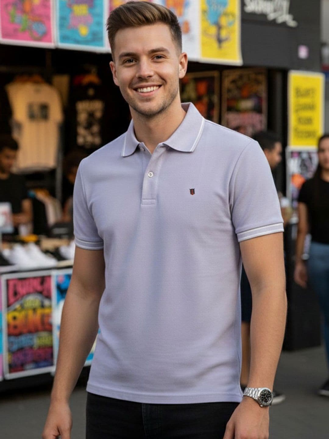 HERE&NOW Men Brand Logo Polo Collar T-shirt - view 1
