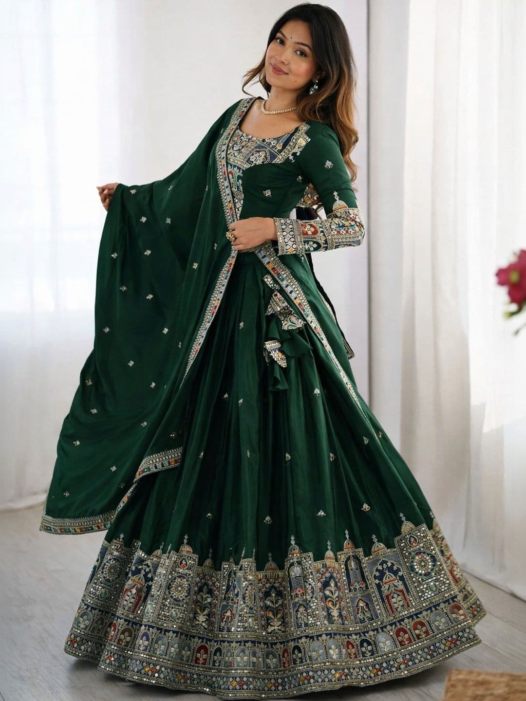 BAESD Embroidered Semi-Stitched Lehenga & Unstitched Blouse With Dupatta - view 1