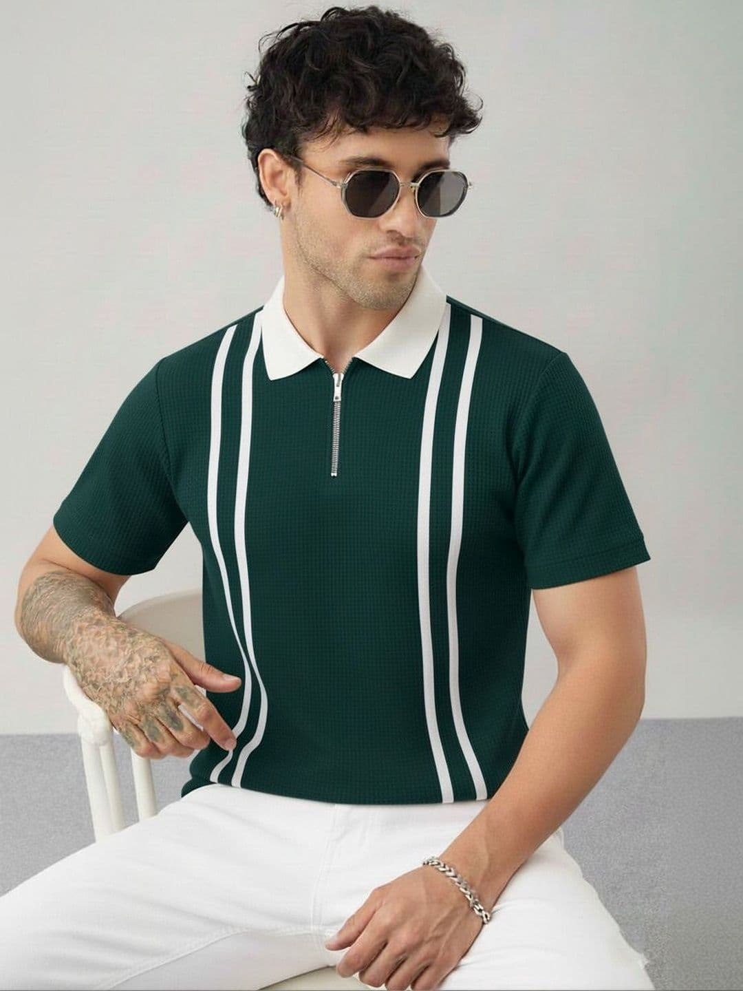 R.Code by The Roadster Life Co. Men Striped Polo Collar T-shirt - view 1