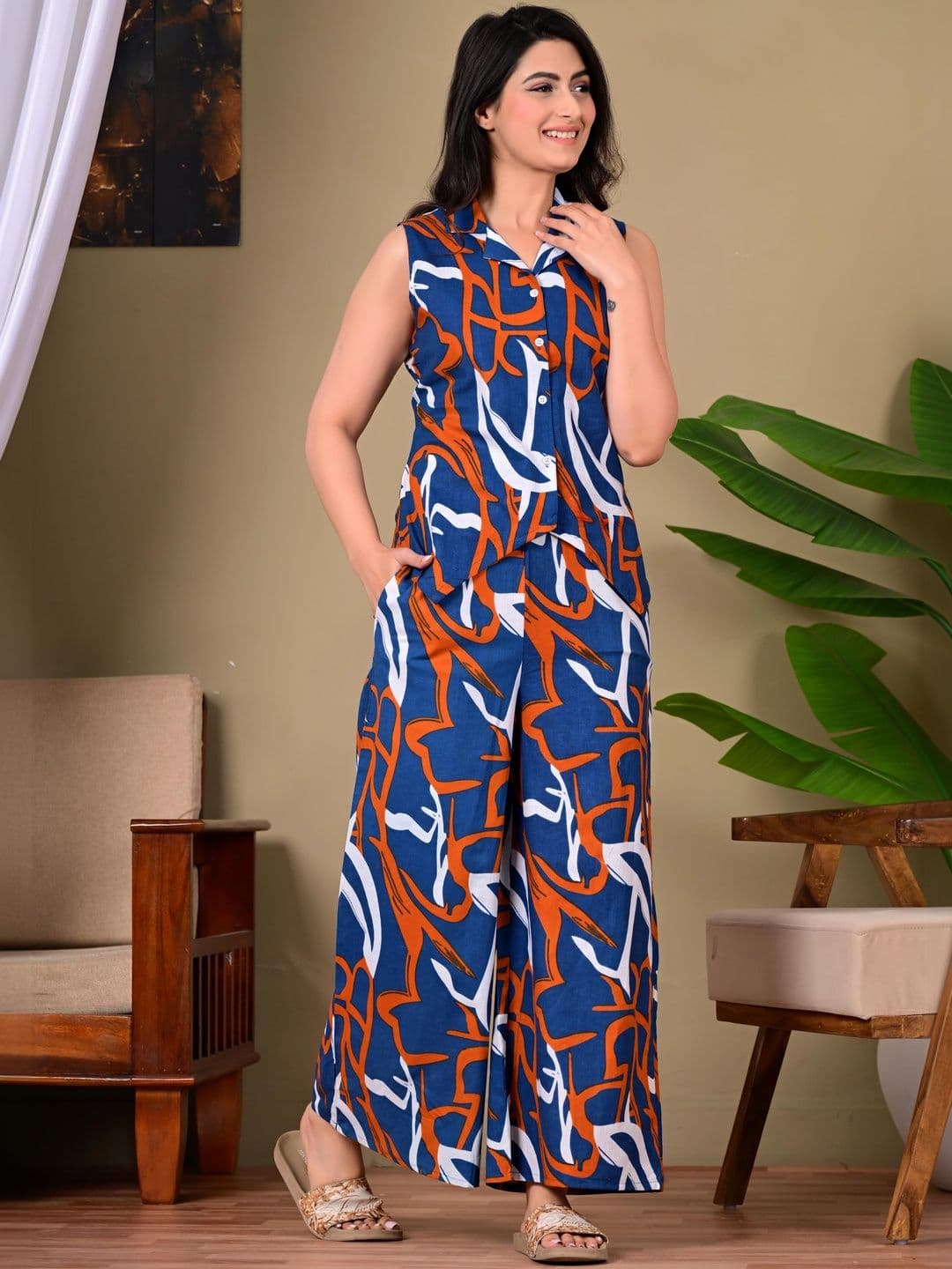 Anouk Mirage Cotton Printed Top with Palazzos - view 1