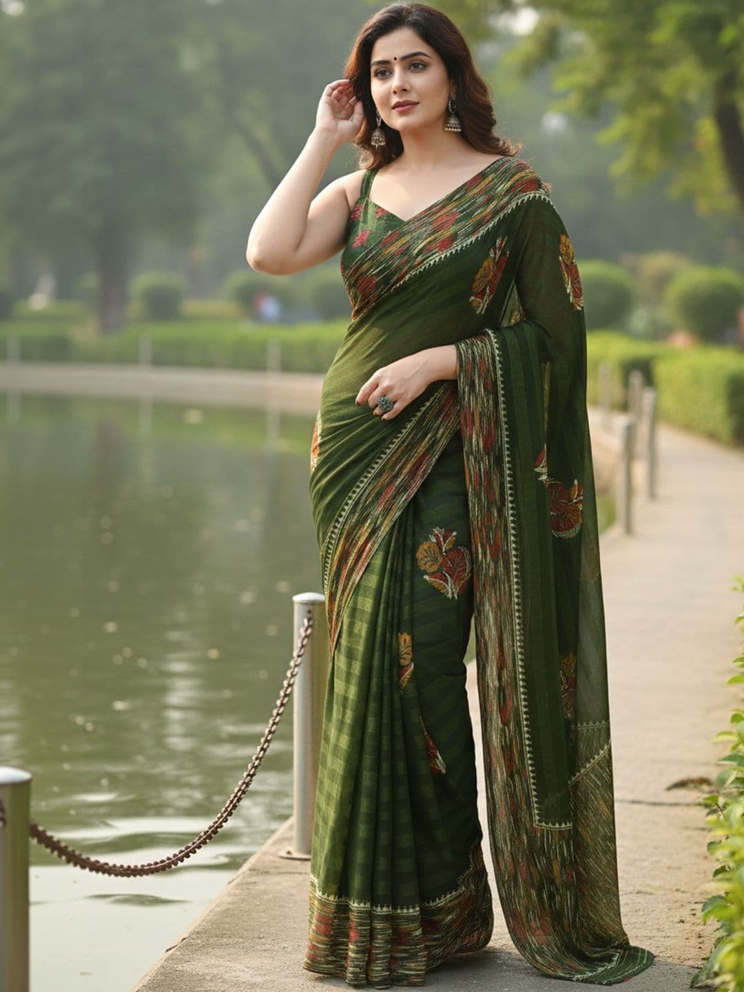 MAGNEITTA Floral Zari Pure Chiffon Designer Saree - view 1