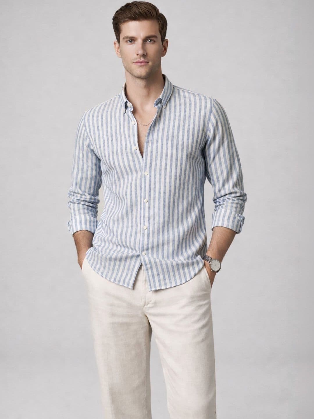 MISCHIEF MONKEY Men Classic Striped Casual Shirt - view 1