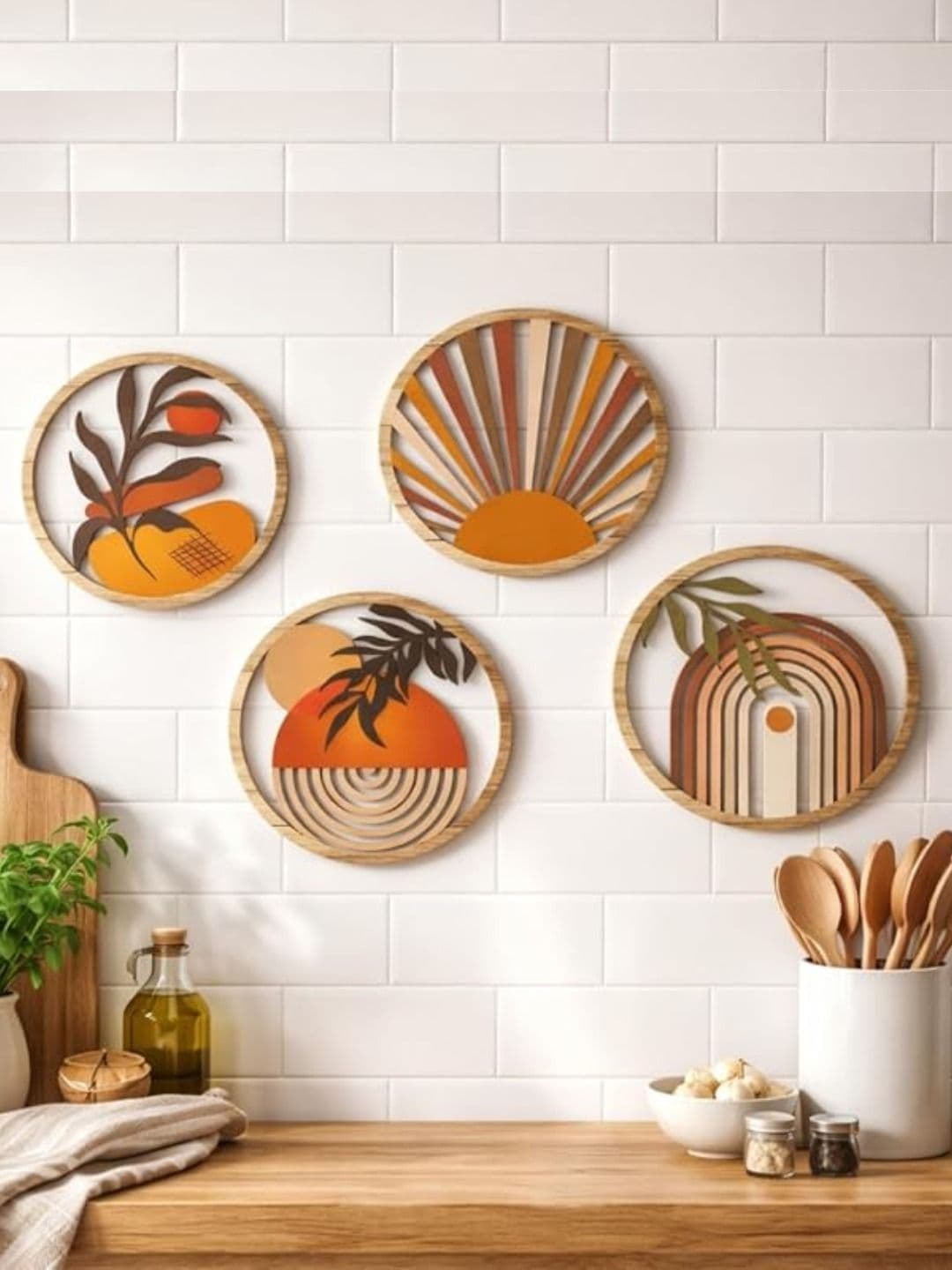 MustHome Multicoloured Set of 4 Piece Wood Wall Paintings - view 1
