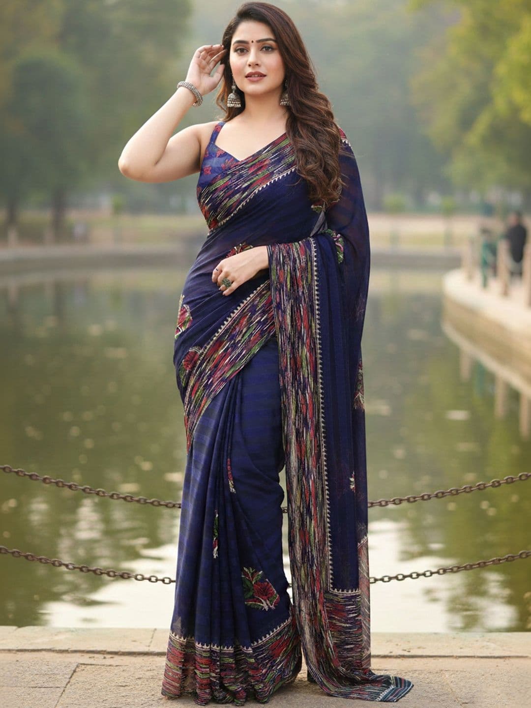 MAGNEITTA Floral Zari Pure Chiffon Designer Saree - view 1