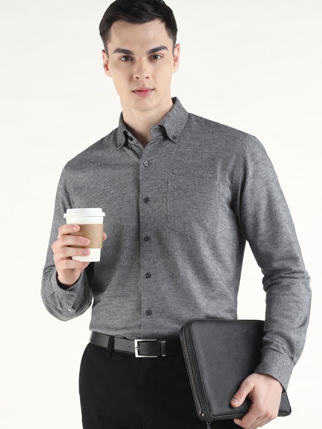 Hancock Men Flannel Pure Cotton Slim Fit Formal Shirt - view 1