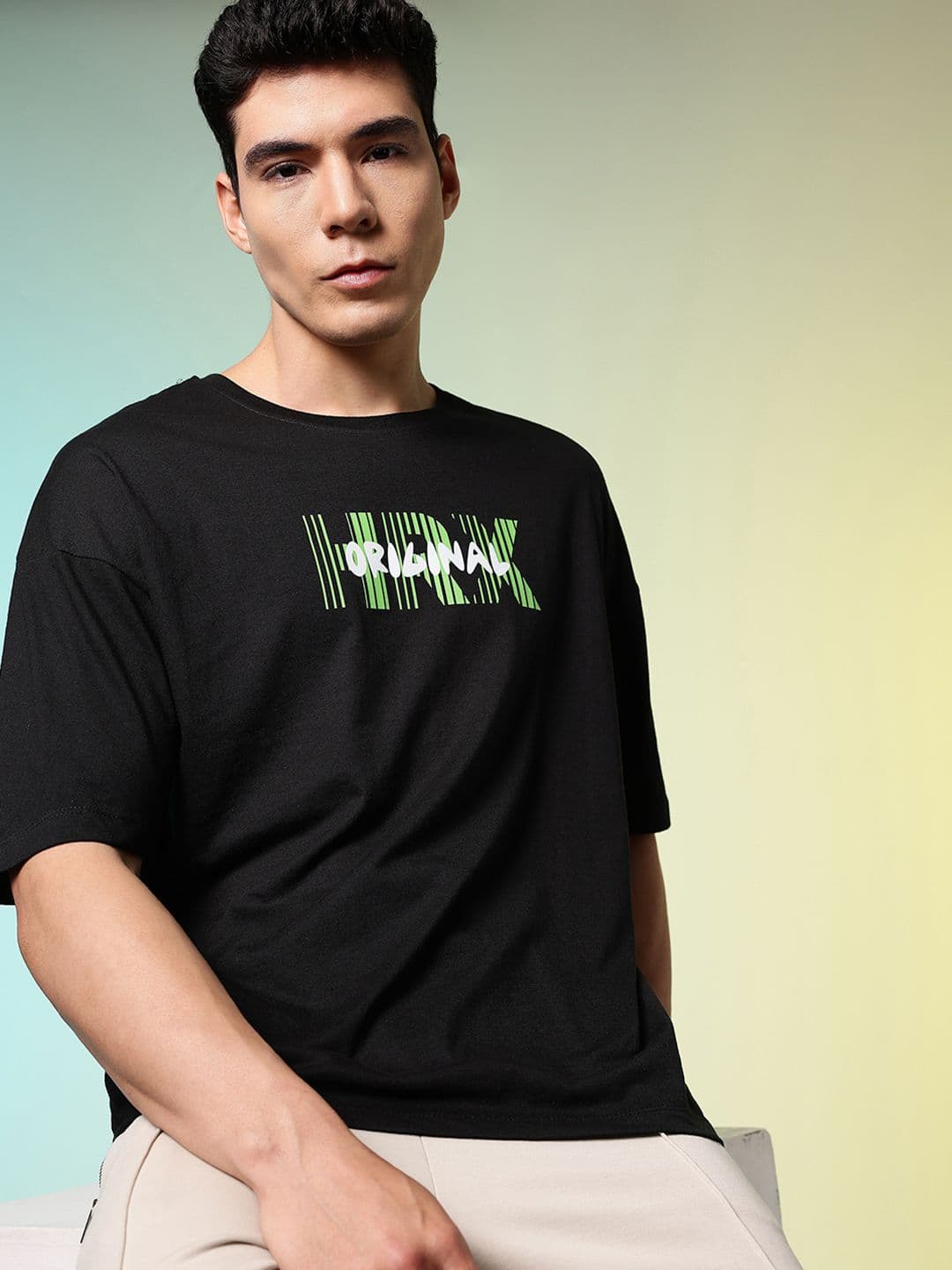HRX by Hrithik Roshan Oversized Fit Brand Logo Printed Pure Cotton T-shirt - view 1
