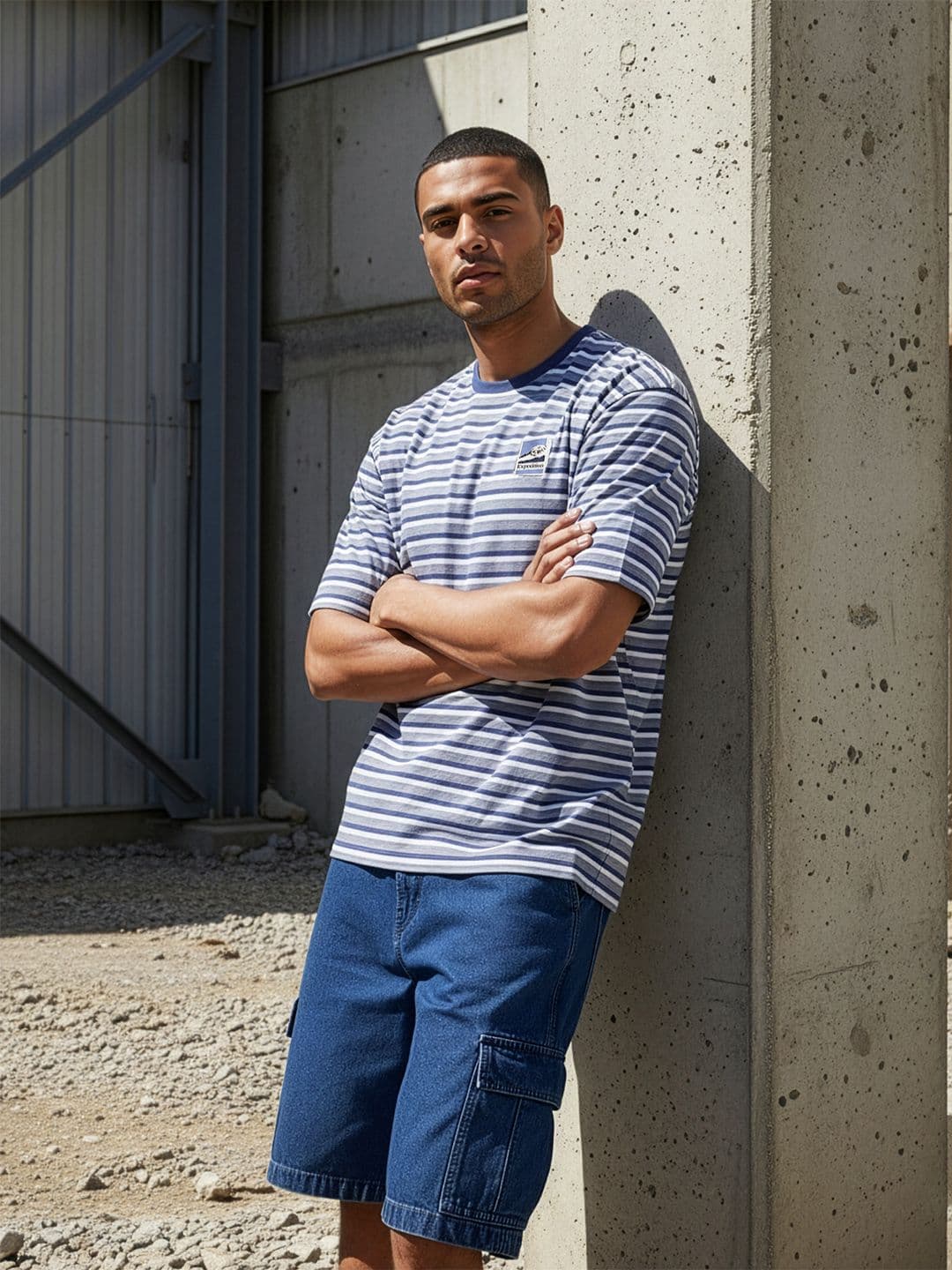 The Roadster Life Co. Striped Drop-Shoulder Sleeves Relaxed T-shirt - view 1