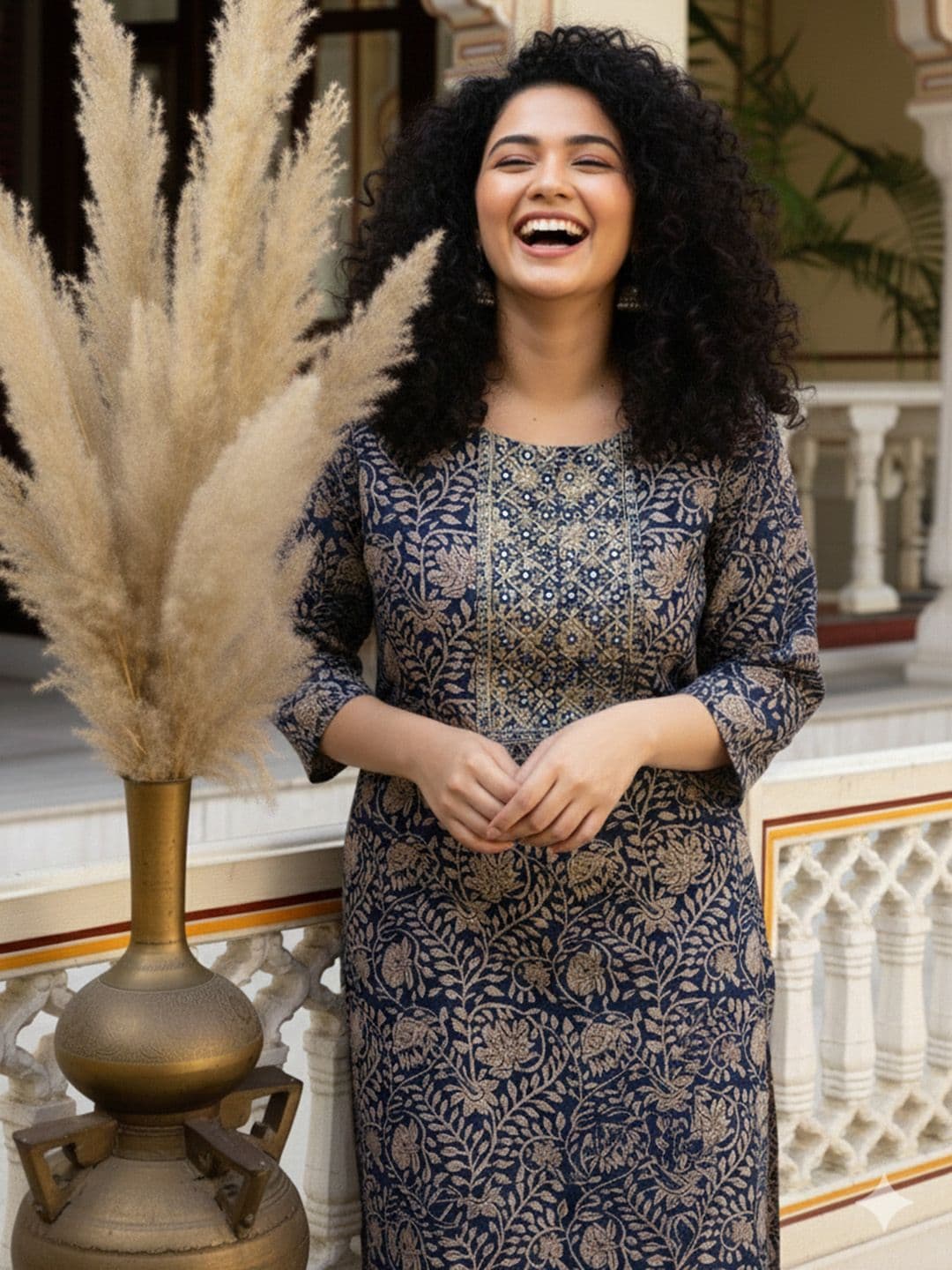 Pjyot by surhi Women Floral Printed Mirror Work Kurta - view 1