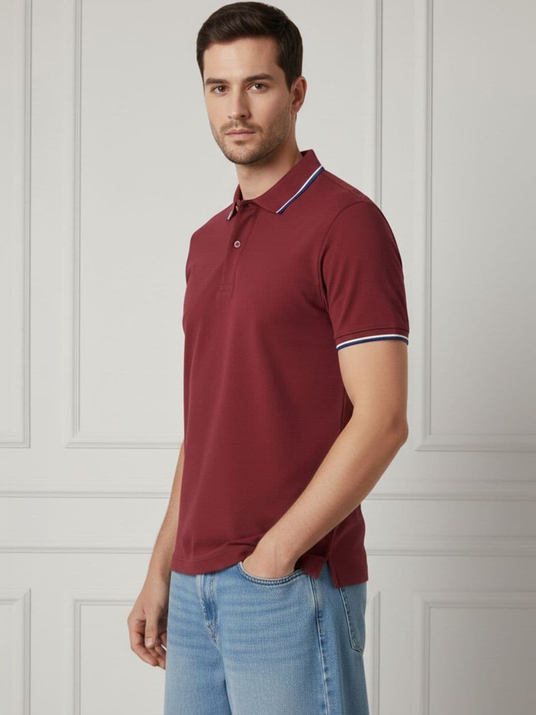 R.Code by The Roadster Life Co. Men Polo Collar T-shirt - view 1