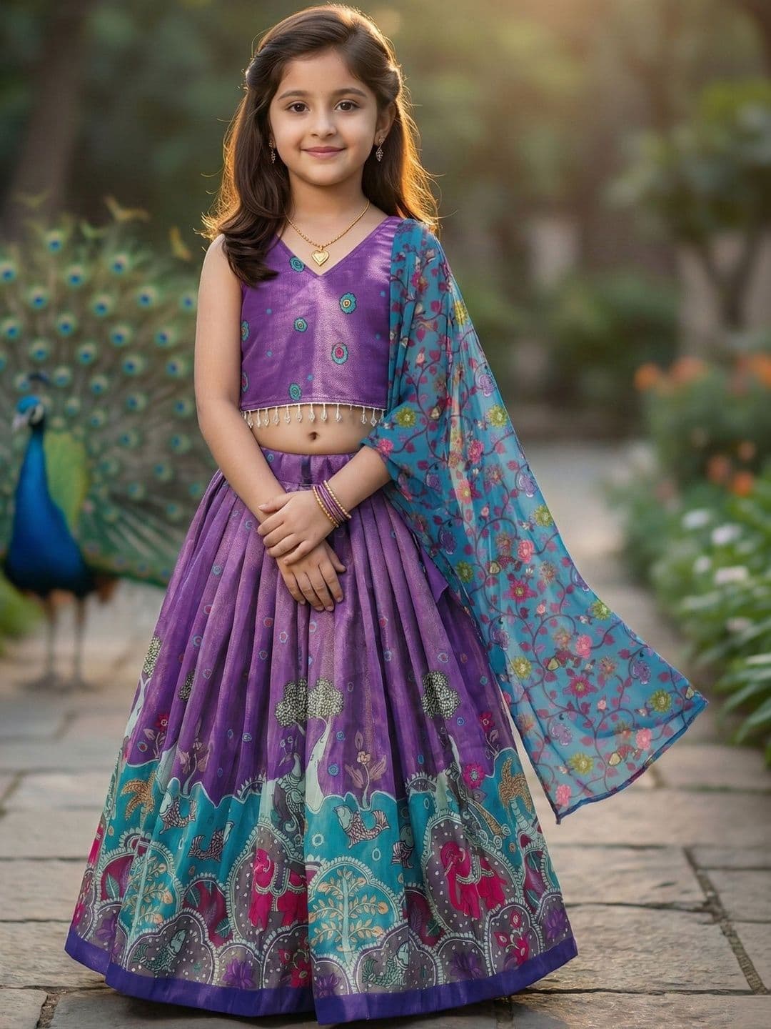 KALINI Girls Embellished Thread Work Ready to Wear Lehenga & Blouse With Dupatta - view 1