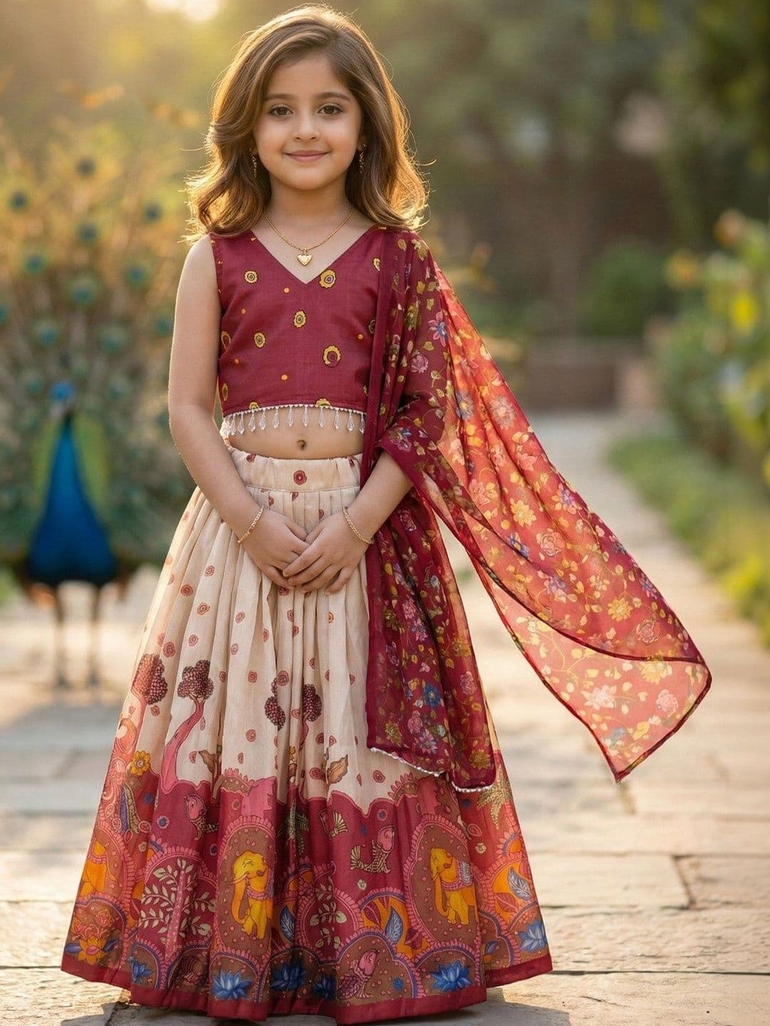 KALINI Girls Embroidered Thread Work Ready to Wear Lehenga & Blouse With Dupatta - view 1
