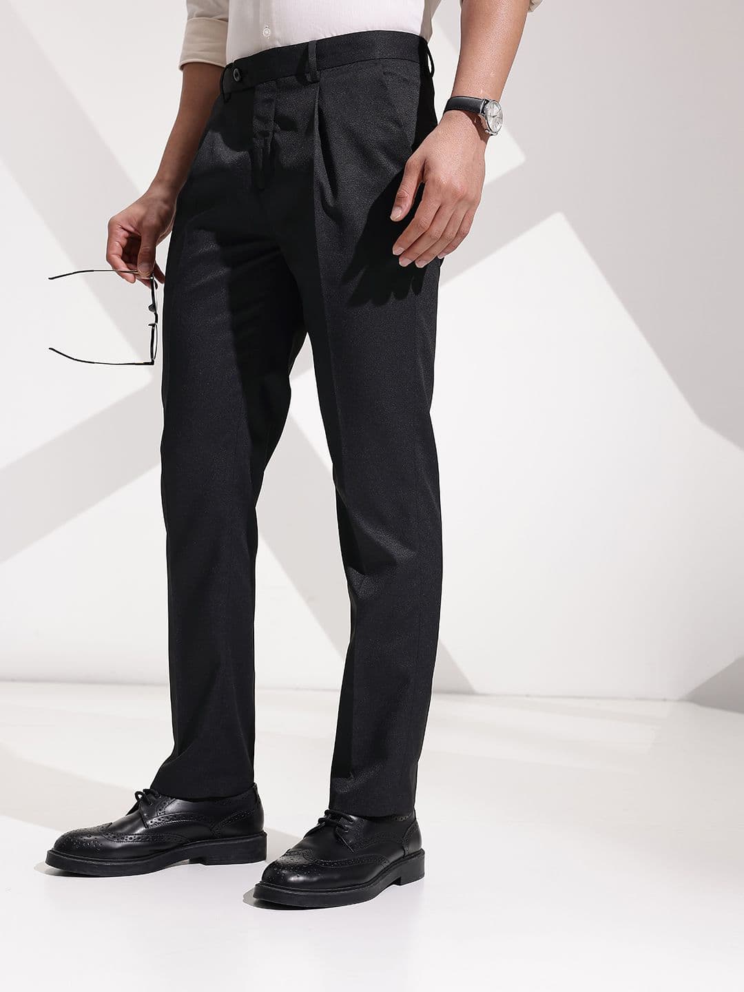 INVICTUS Men Textured Pleated Formal Trousers - view 1