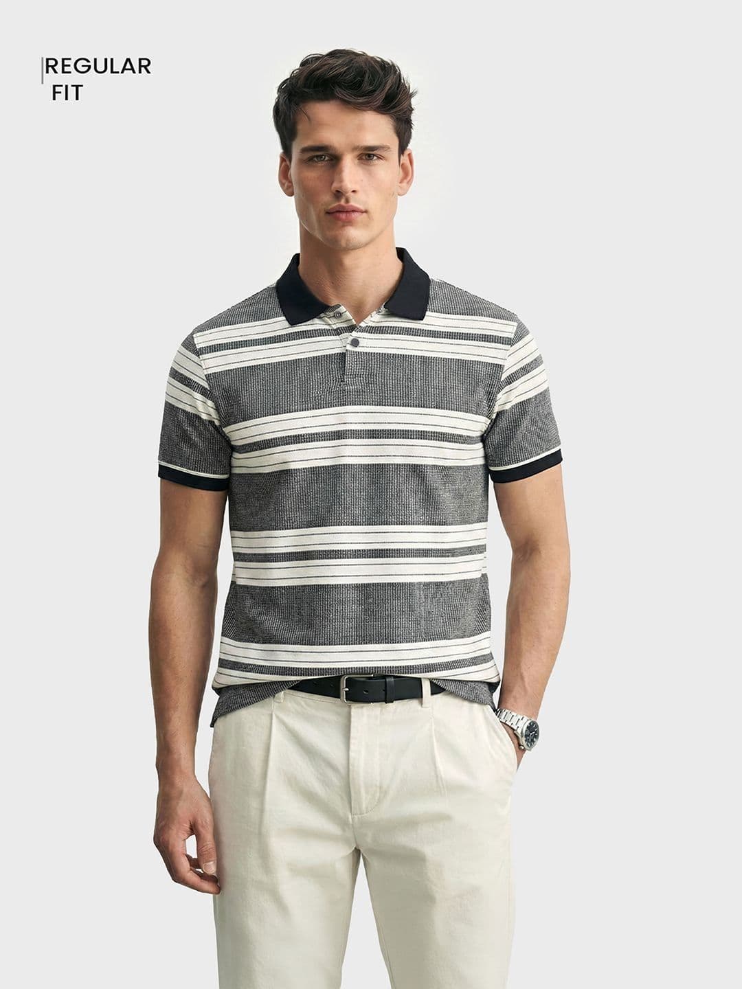 The Indian Garage Co Men Striped Polo Collar T-shirt - view 1