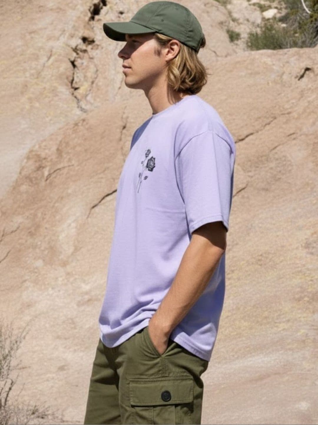 Rigo Unisex Purple Round Neck Cotton Printed Drop Shoulder Oversized T-shirt - view 1