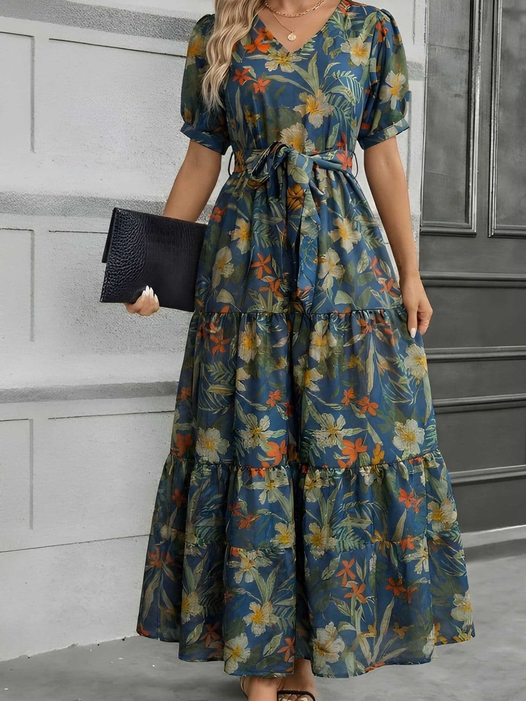 AmorLuxe Floral Print Puff Sleeve A-Line Maxi Dress - view 1