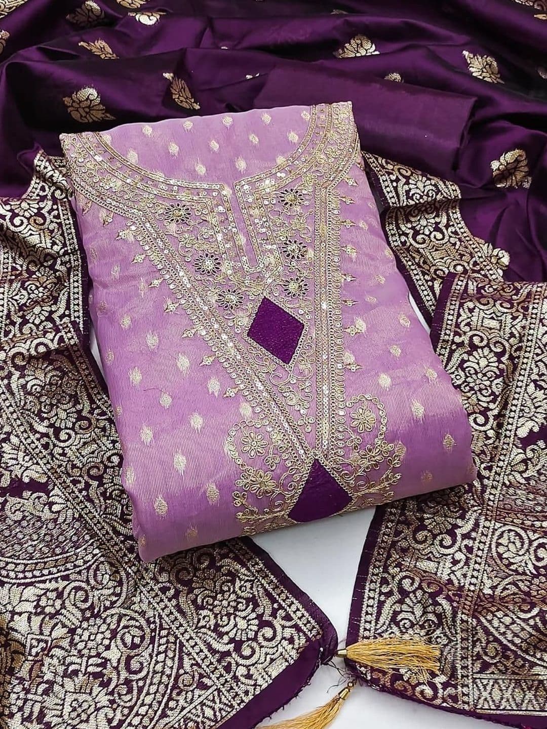 Sidhidata Embroidered Unstitched Kurta Fabric Bottom Fabric and Dupatta - view 1