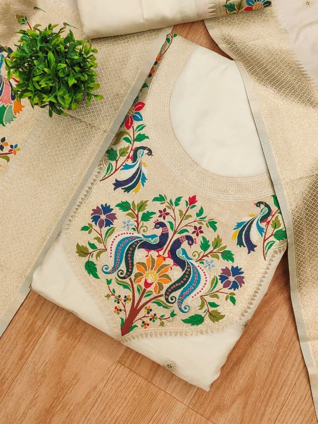 Royal Rajgharana Saree Embroidered Pure Silk Unstitched Dress Material - view 1