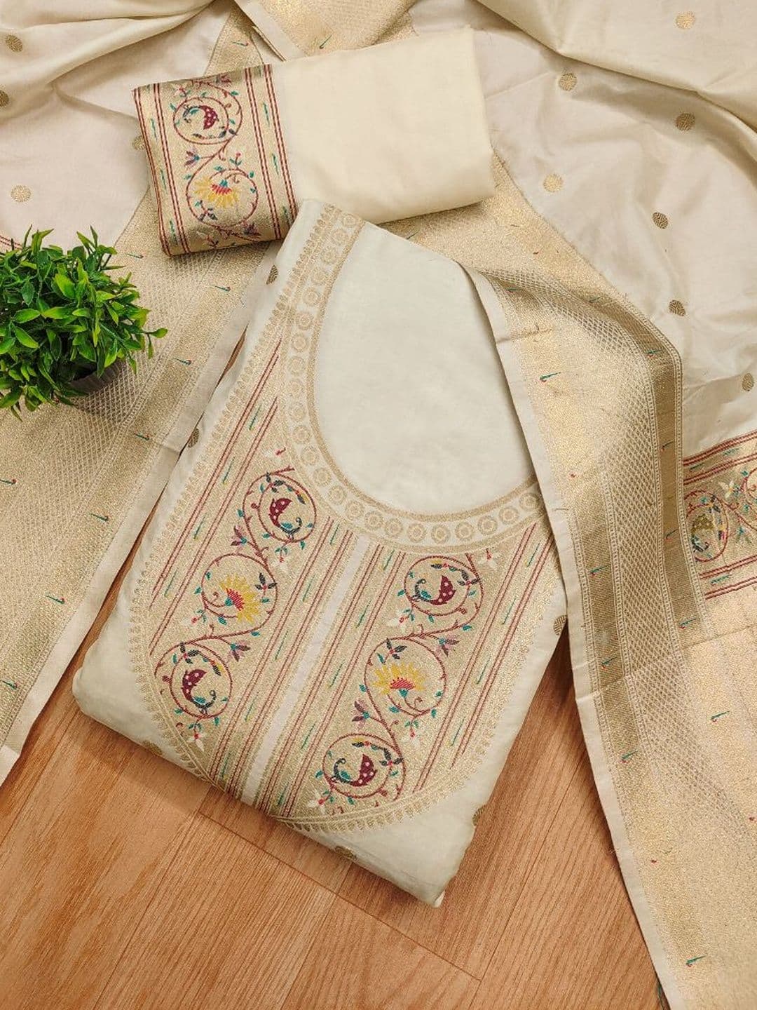 Royal Rajgharana Saree Embroidered Pure Silk Unstitched Dress Material - view 1