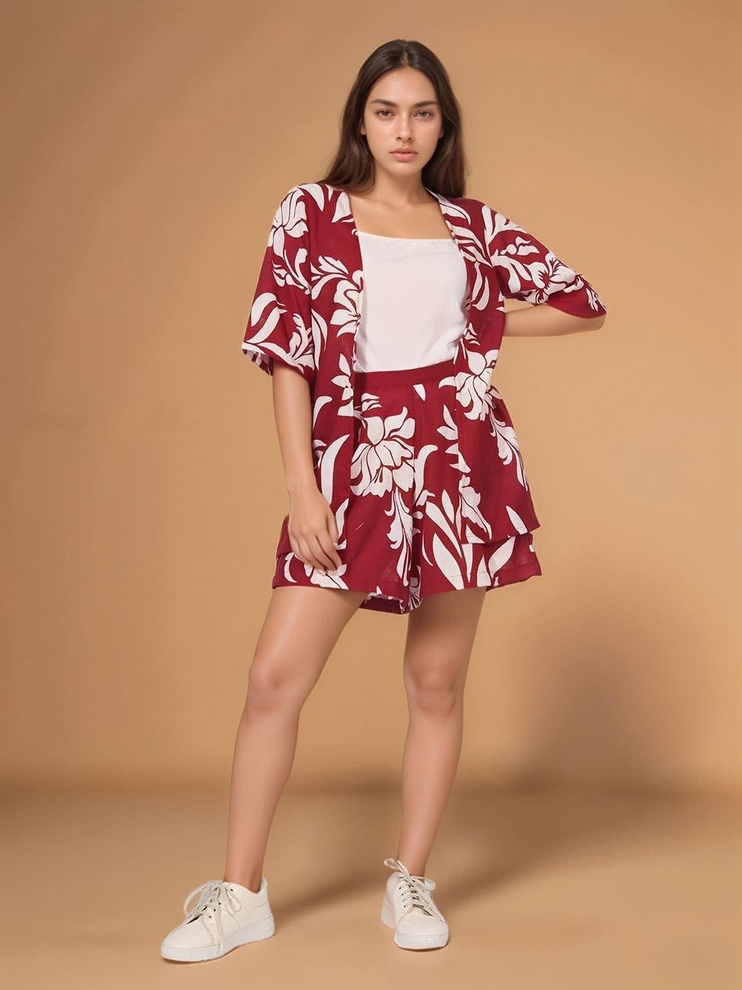 all about you Floral Printed Shrug With Shorts - view 1