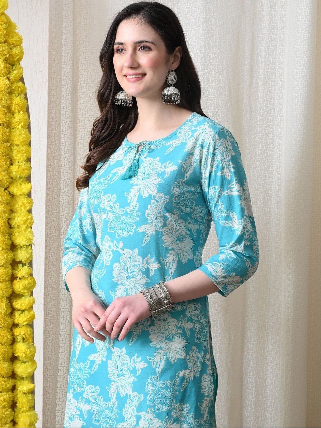 BKApparels Adults-Women Printed Thread Work Floral ZARI Kurta - view 1