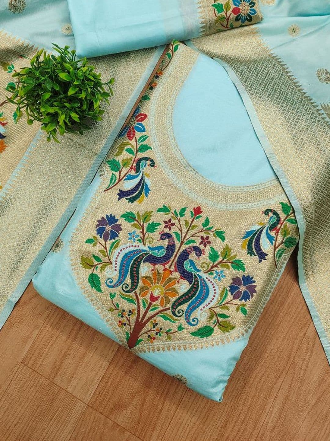 Royal Rajgharana Saree Embroidered Art Silk Unstitched Dress Material - view 1