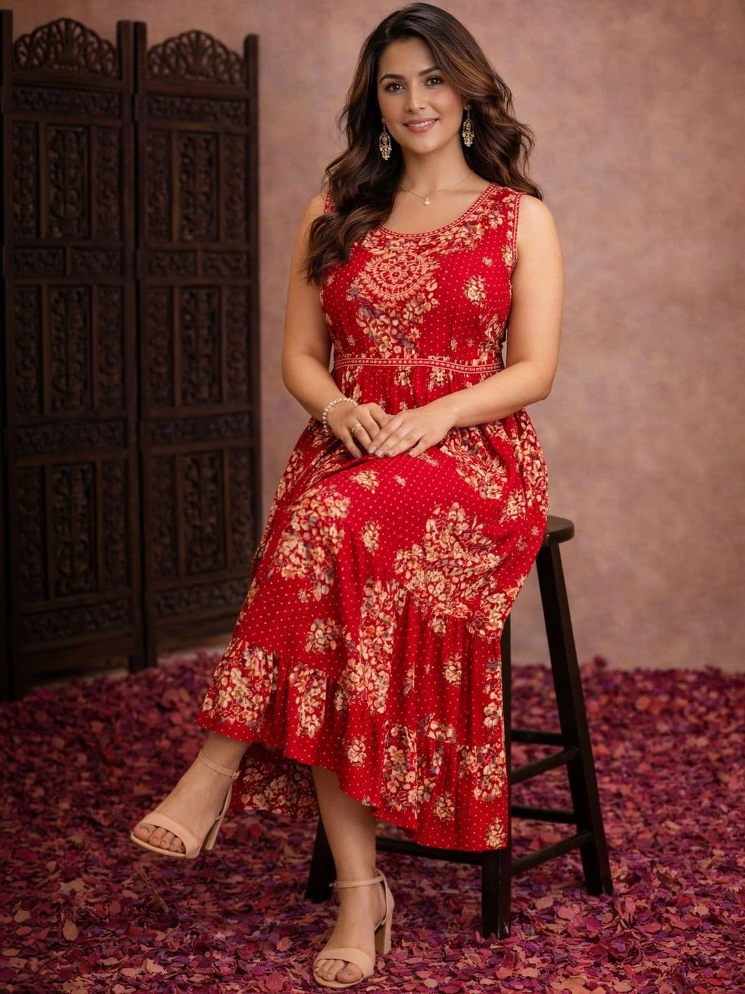 Aarika Floral Print A-Line Midi Dress - view 1