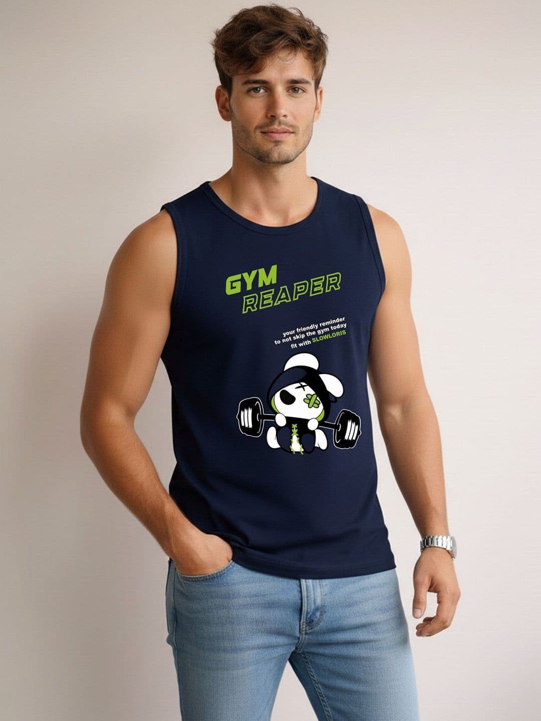 CRYPTIC Printed Cotton Gym Vest - view 1