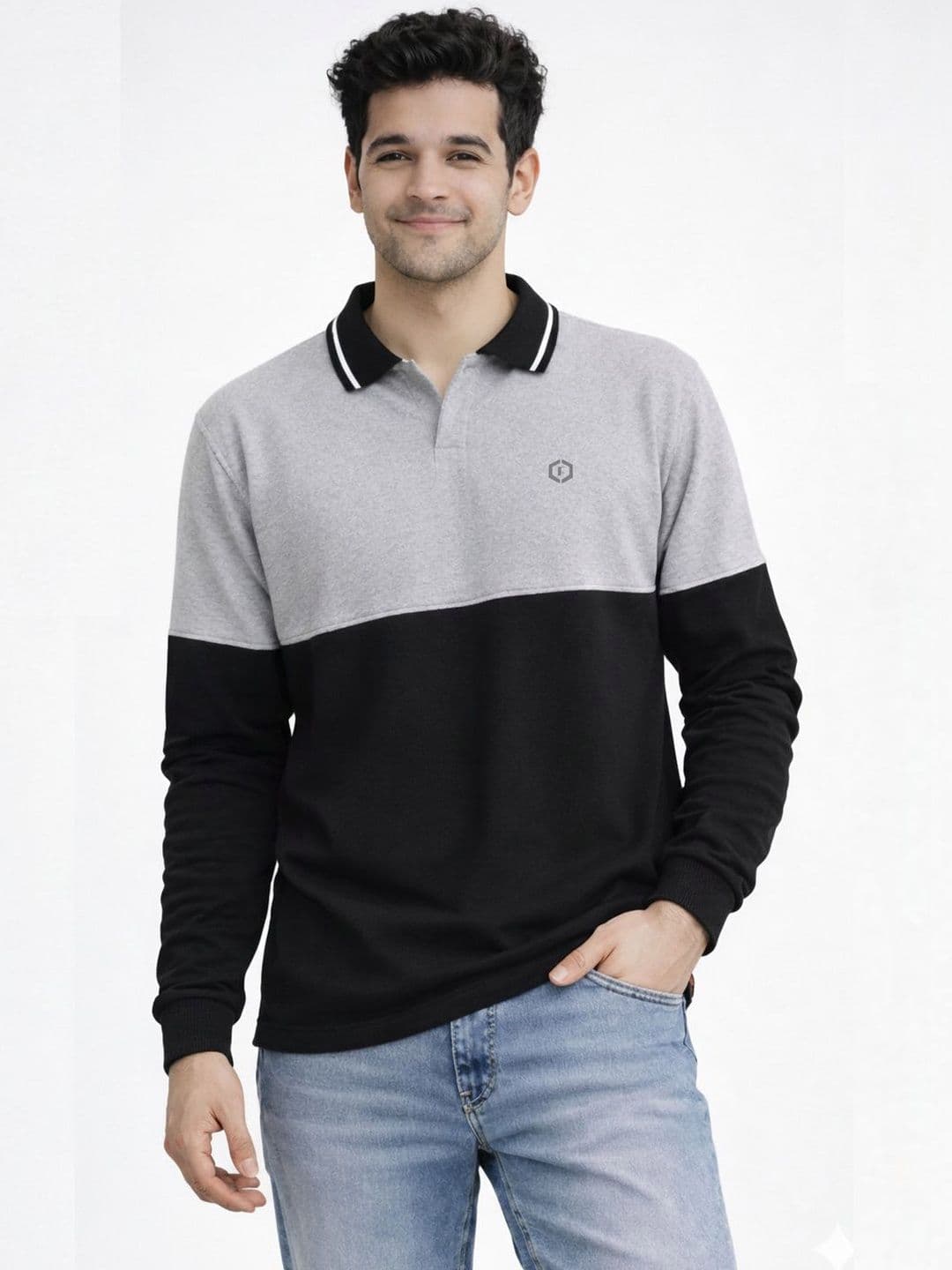 Febue Men Colourblocked Polo Collar T-shirt - view 1