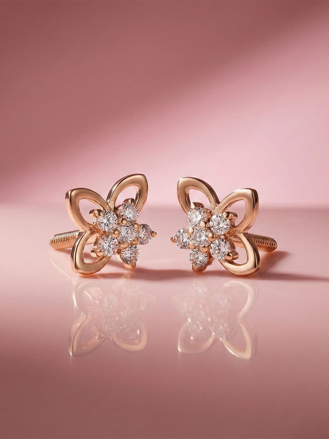 MAEJOY Floral Lab grown diamond 92.5 Sterling Silver 18KT Rose gold plated stud earrings - view 1