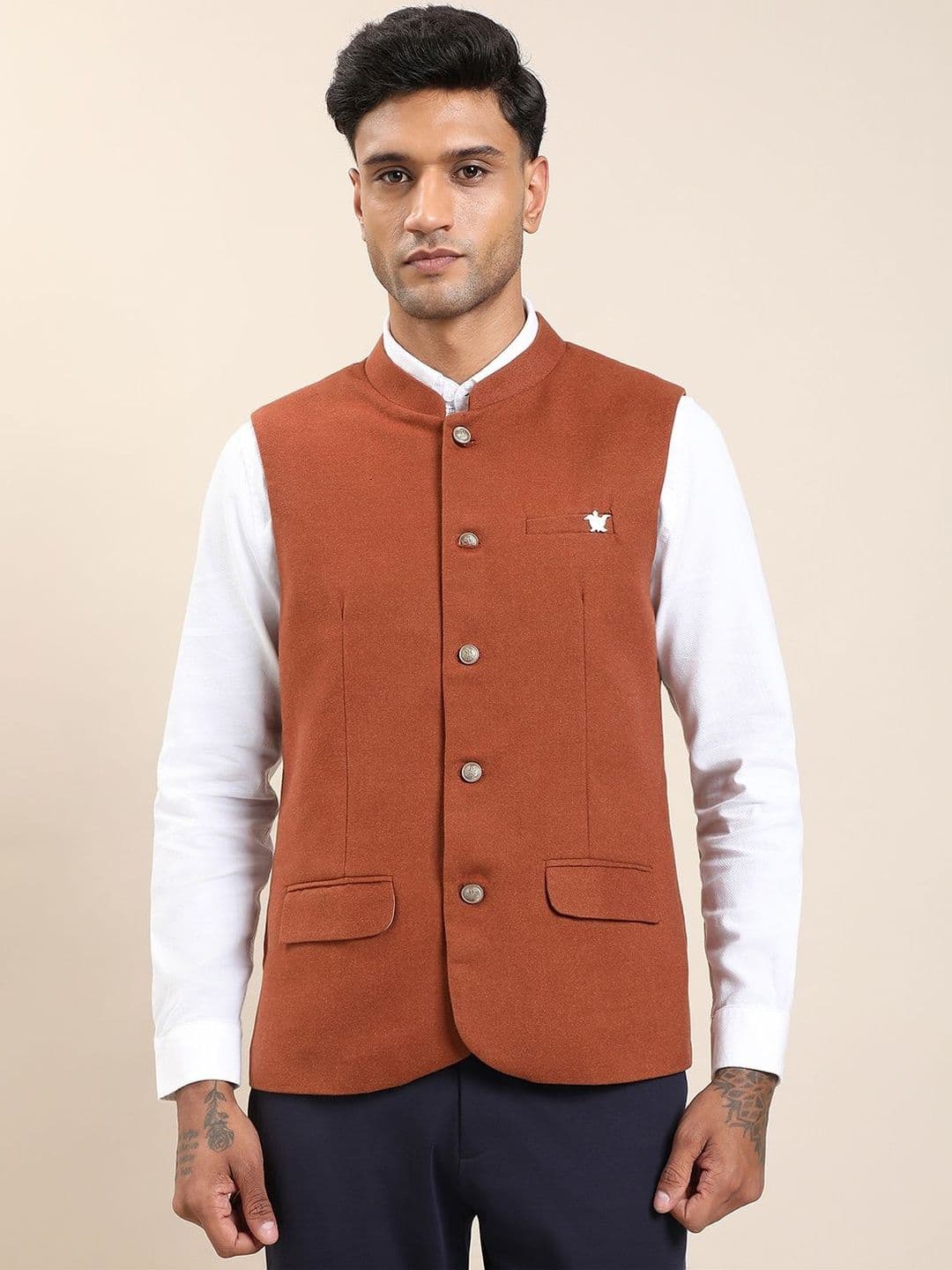 Turtle Mandarin Collar Sleeveless Nehru Jacket - view 1