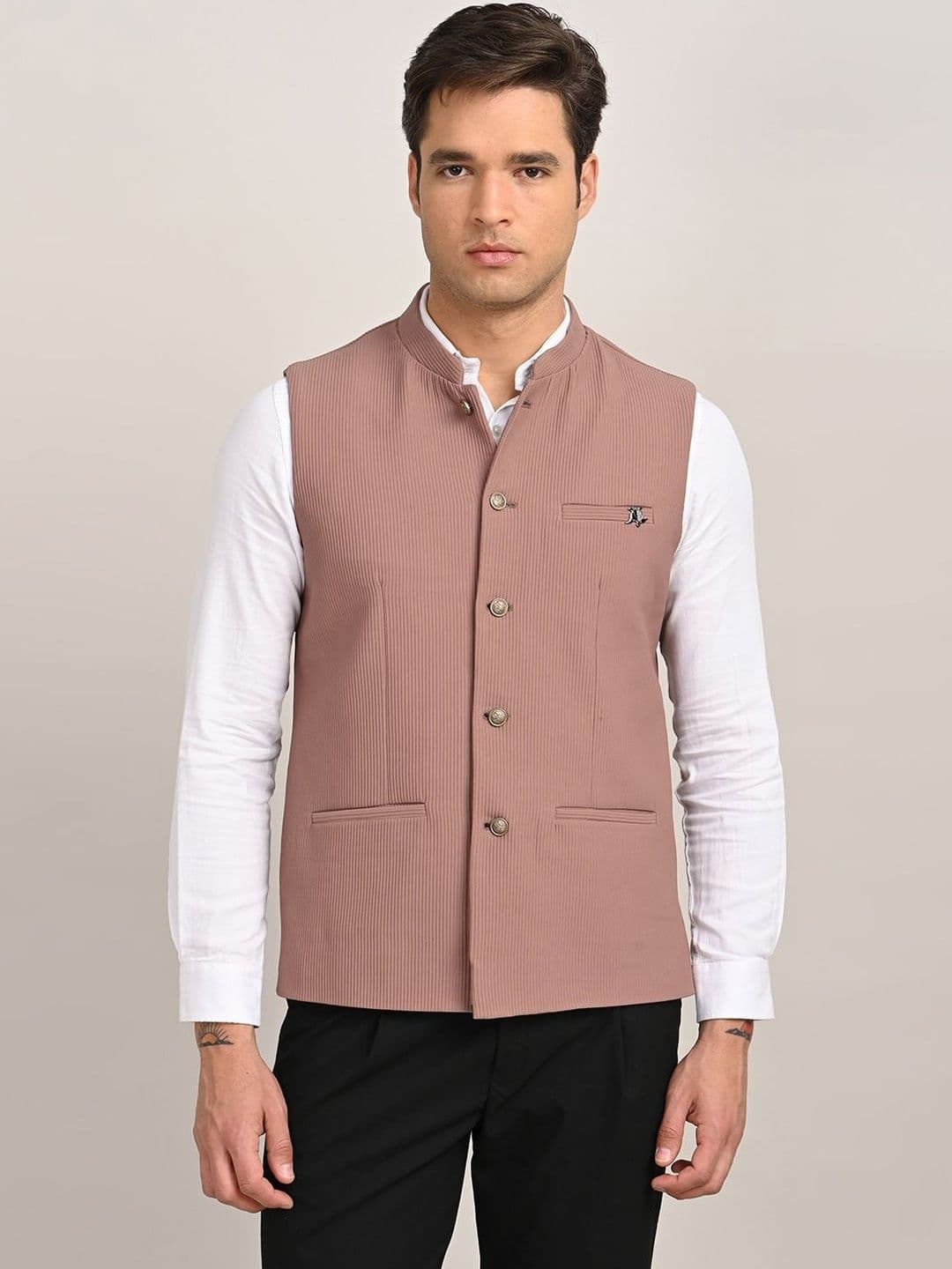 Turtle Mandarin Collar Sleeveless Nehru Jacket - view 1