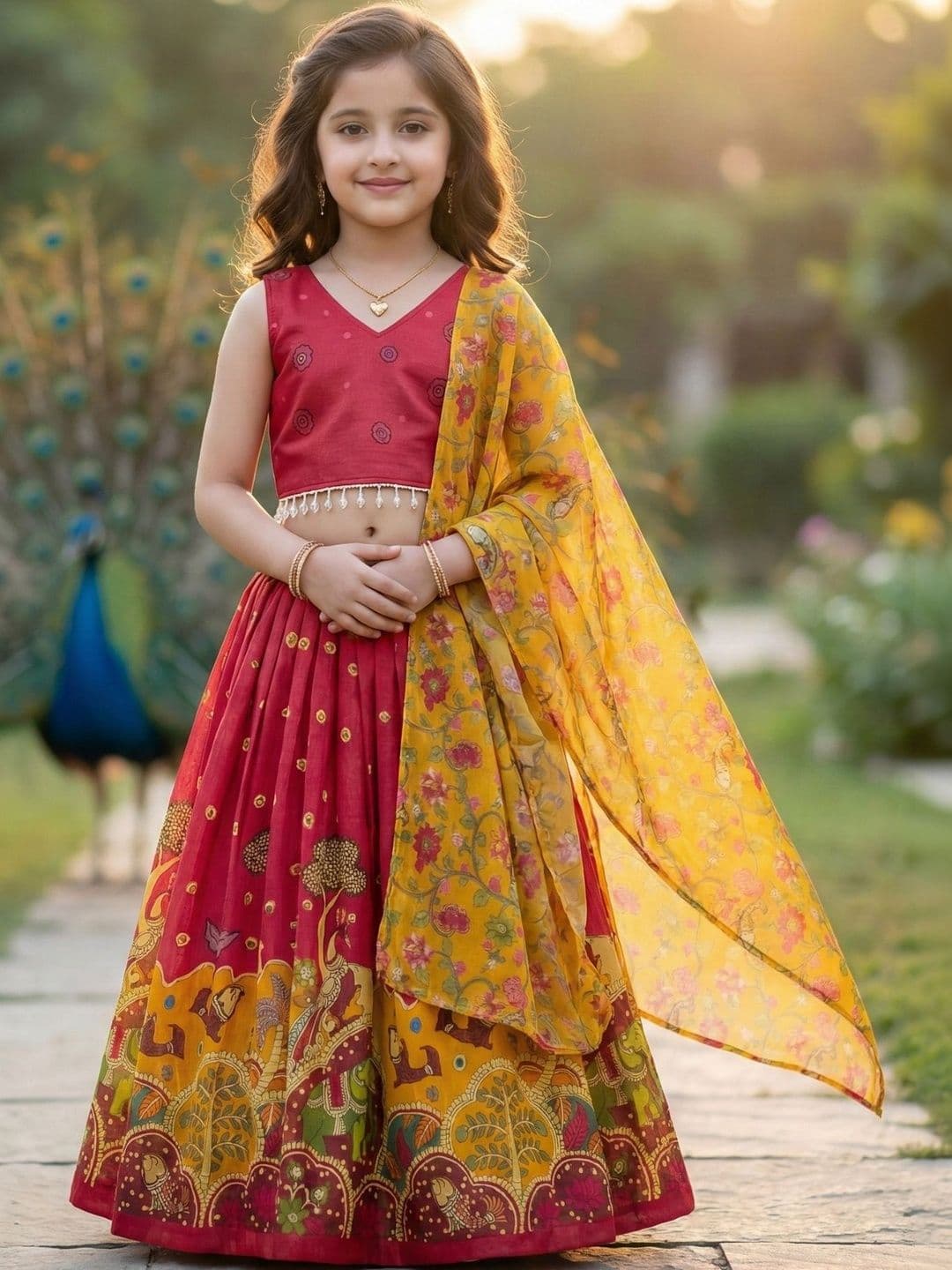 KALINI Girls Embroidered Foil Print Ready to Wear Lehenga & Blouse With Dupatta - view 1
